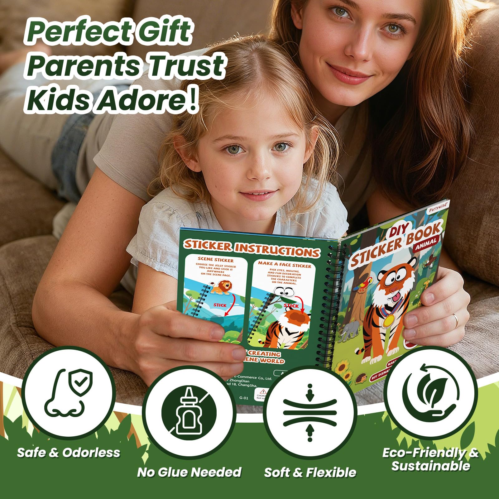 Libro de calcomanías reutilizable de animales para niños pequeños, calcomanías de gelatina divertidas para hacer una cara, calcomanías lavables y hinchadas para niños, juguetes para niños, viajes en