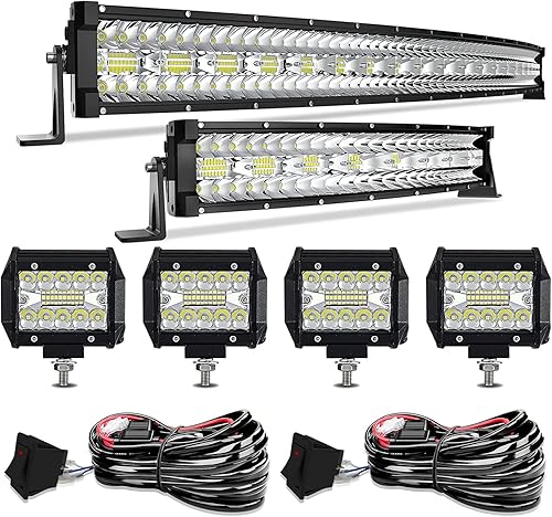 Kit de barra de luz LED, 42 pulgadas, 900 W + 22 pulgadas, 450 W, haz combinado de luces todoterreno + 4 luces antiniebla LED de 4 pulgadas 60 W con
