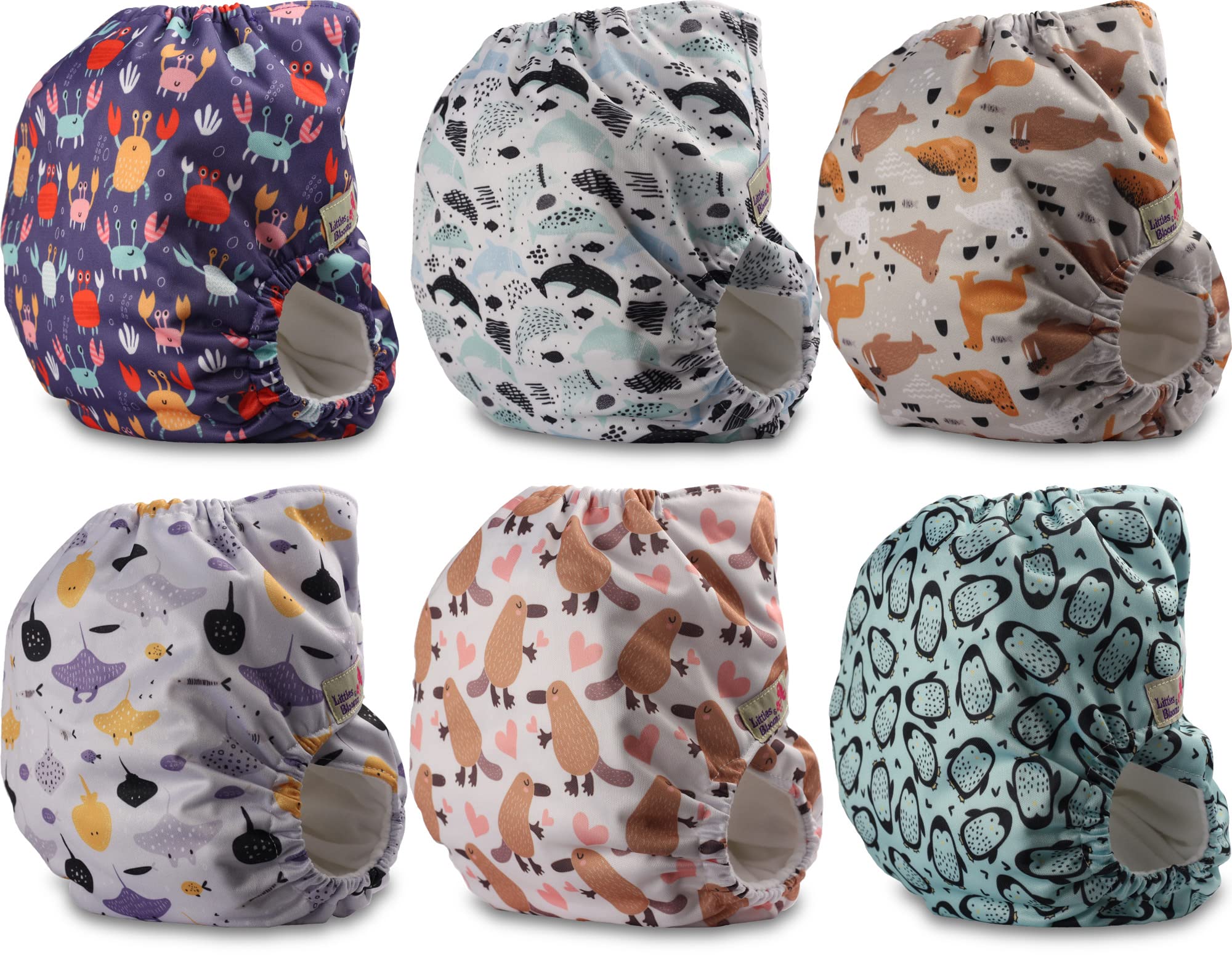 Littles & Bloomz Lot de 6 Bébé Couches Réutilisables en Tissu Couche Lavable à Poche avec Bouton Pression, FLP2-0601 - 4