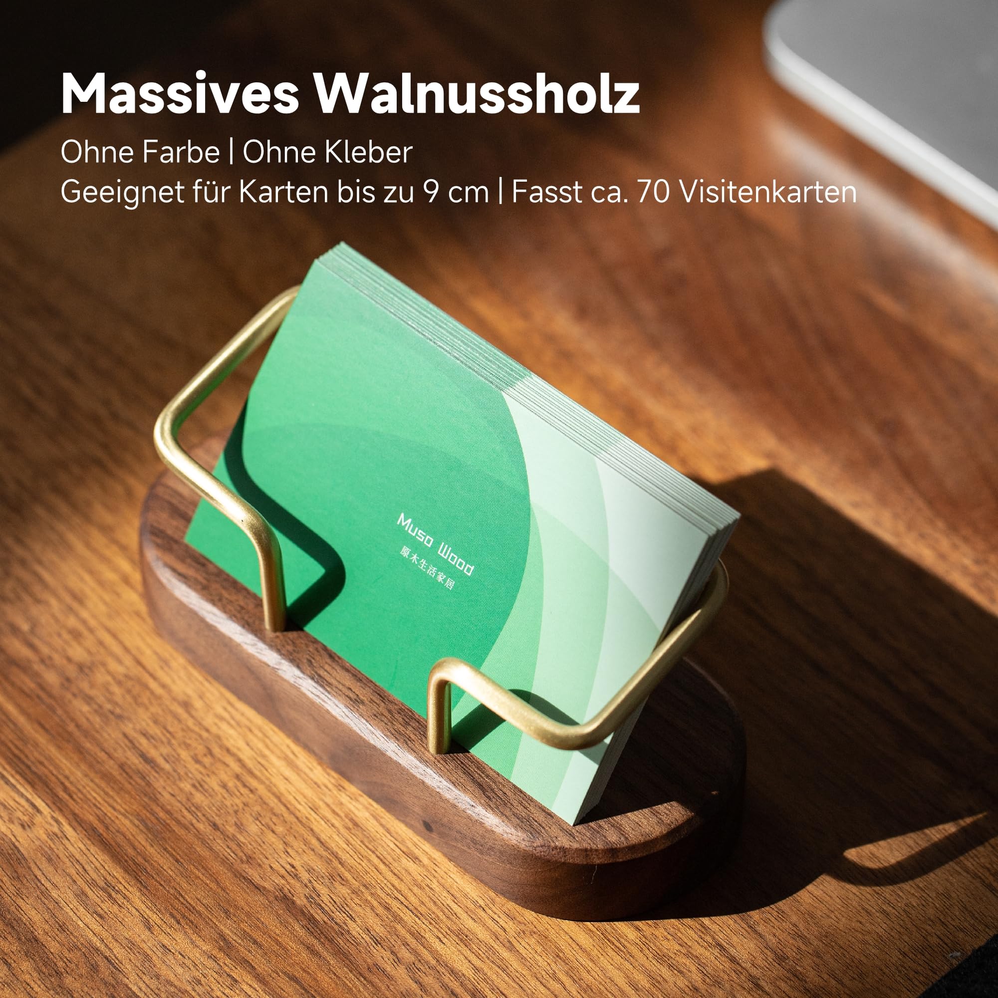 Visitenkartenhalter Aus Holz - Eleganter Kartenständer Für Büro & Empfang | Walnuss Mit Messing