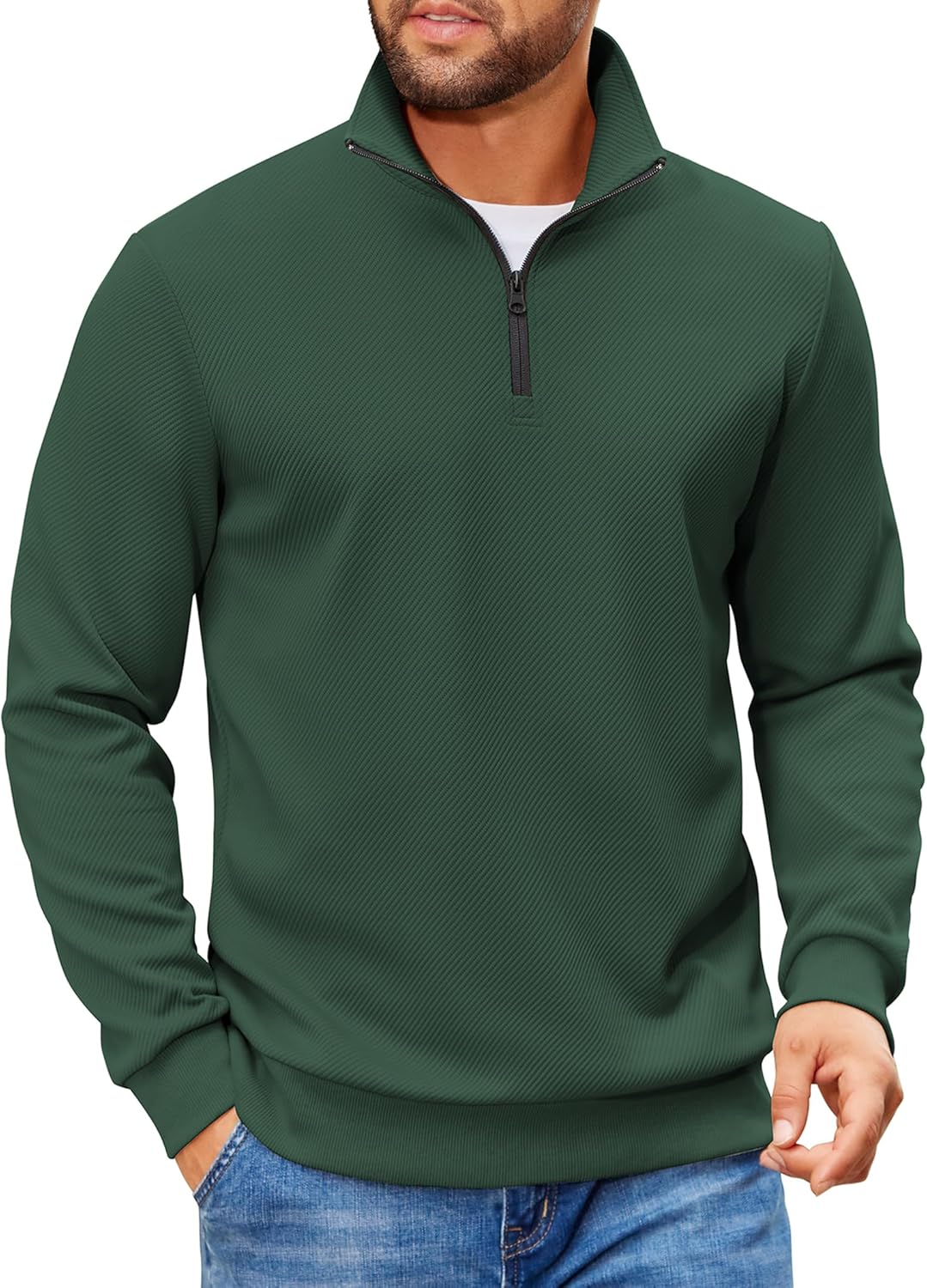 COOFANDY Mens Quarter Zip Pullover Sweatshirts Lightweight Long Sleeve Mock Neck Sweater Polo
