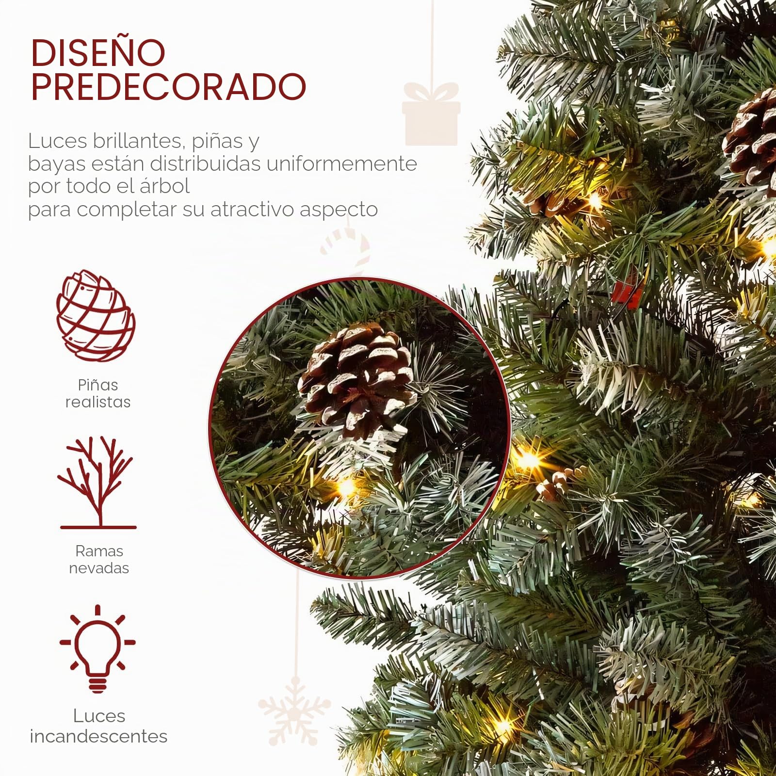 KOIUEYW 180 cm Árbol de Navidad Artificial con Nieve y 300 LED, Árbol de Navidad Nevado con Luz Cálida Incluye Soporte de Meta, Sistema de Montaje Rápido Decoración para Navidad, Verde con Nieve