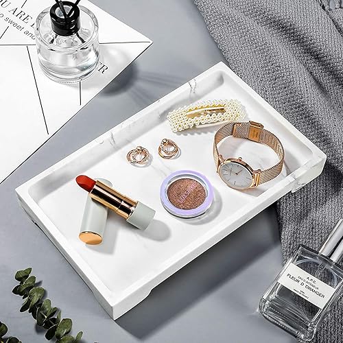 Miniatura 3 de Luxspire - Bandeja de tocador de baño, de tanque de inodoro de mármol, bandeja de resina de 10 x 6 pulgadas, para fregadero, organizador de encimera