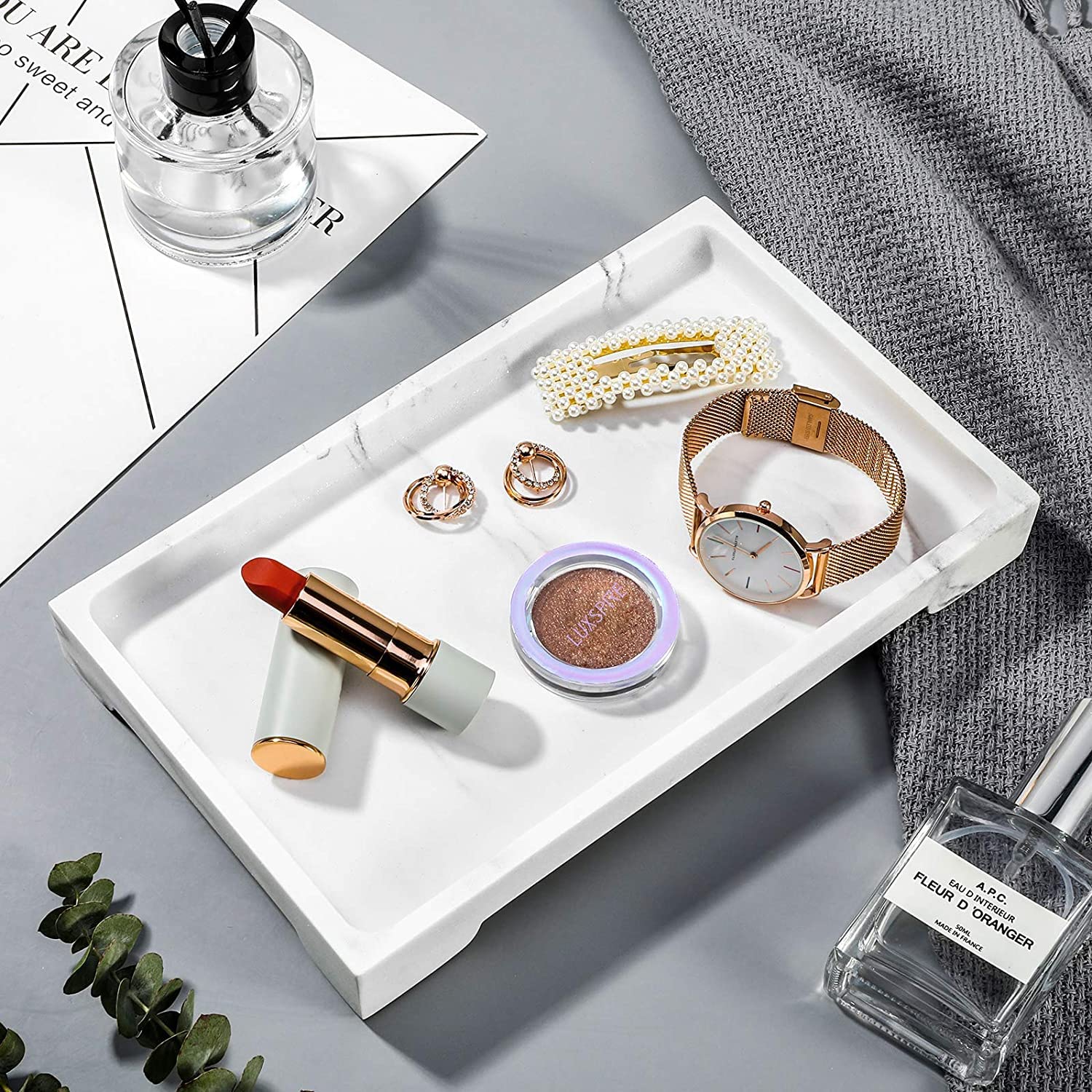 Snapklik.com : Bathroom Vanity Tray, 10 X 6 Inch Marble Bathroom
