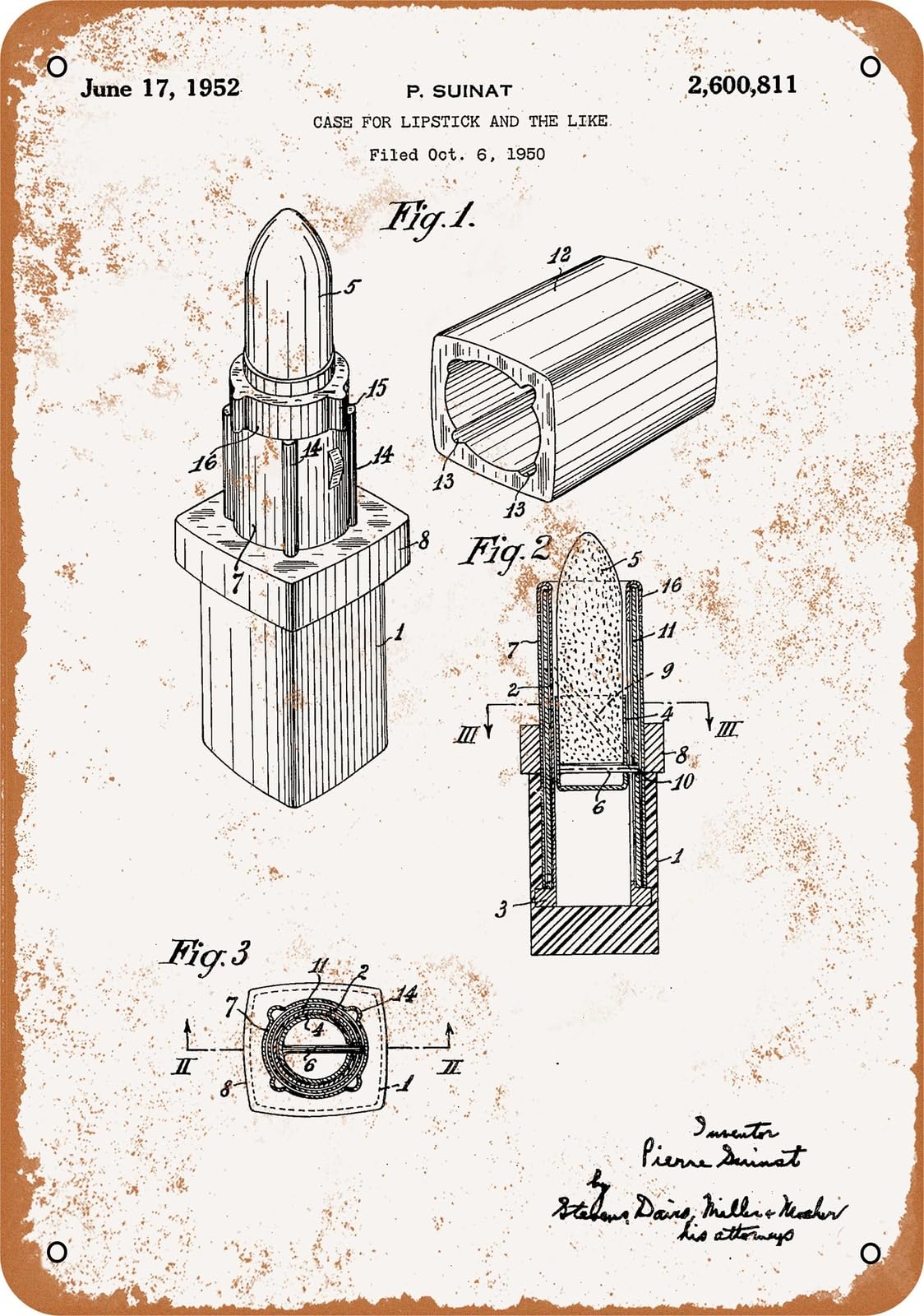 Miaomansenstore Metal Sign - 1952 Lipstick Patent - Vintage Look Home Decor