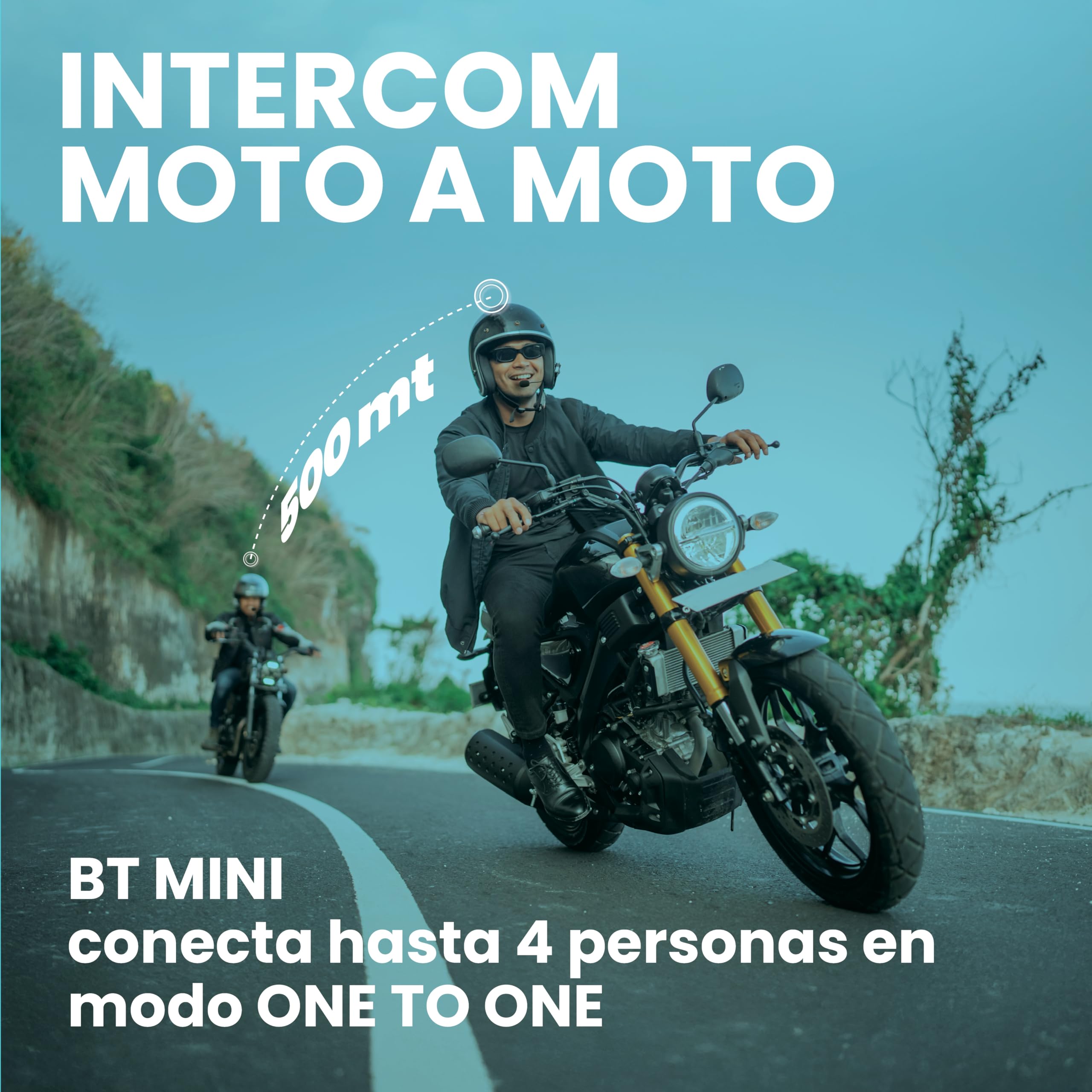Midland Intercomunicador Casco Moto BT Mini, Auriculares Inalámbricos Bluetooth, Cancelación Ruido, Waterproof, Alcance 500m, Autonomía 8H