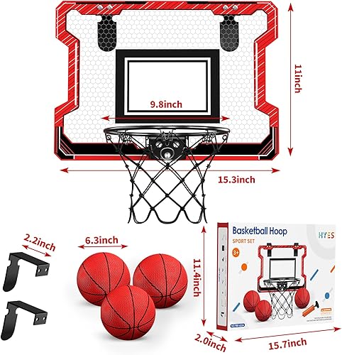 Miniatura 8 de Mini aro de baloncesto para interiores, puerta con 3 bolas e inflador, juguete de baloncesto regalos para niños, niñas, adolescentes y adultos,