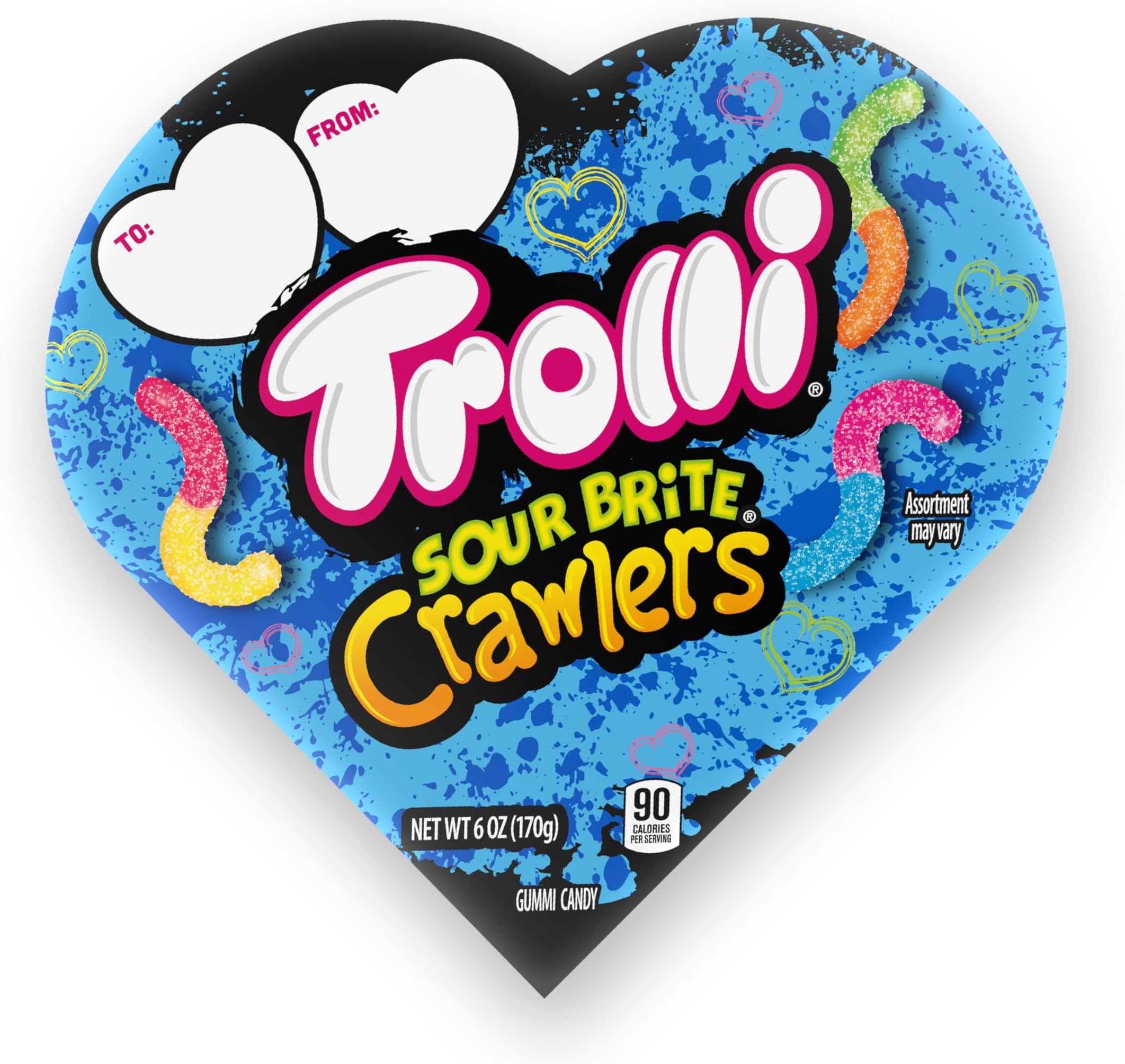 Trolli Sour Brite Crawlers Valentine's Day Heart Box, Valentine's Day Candy, 6 oz