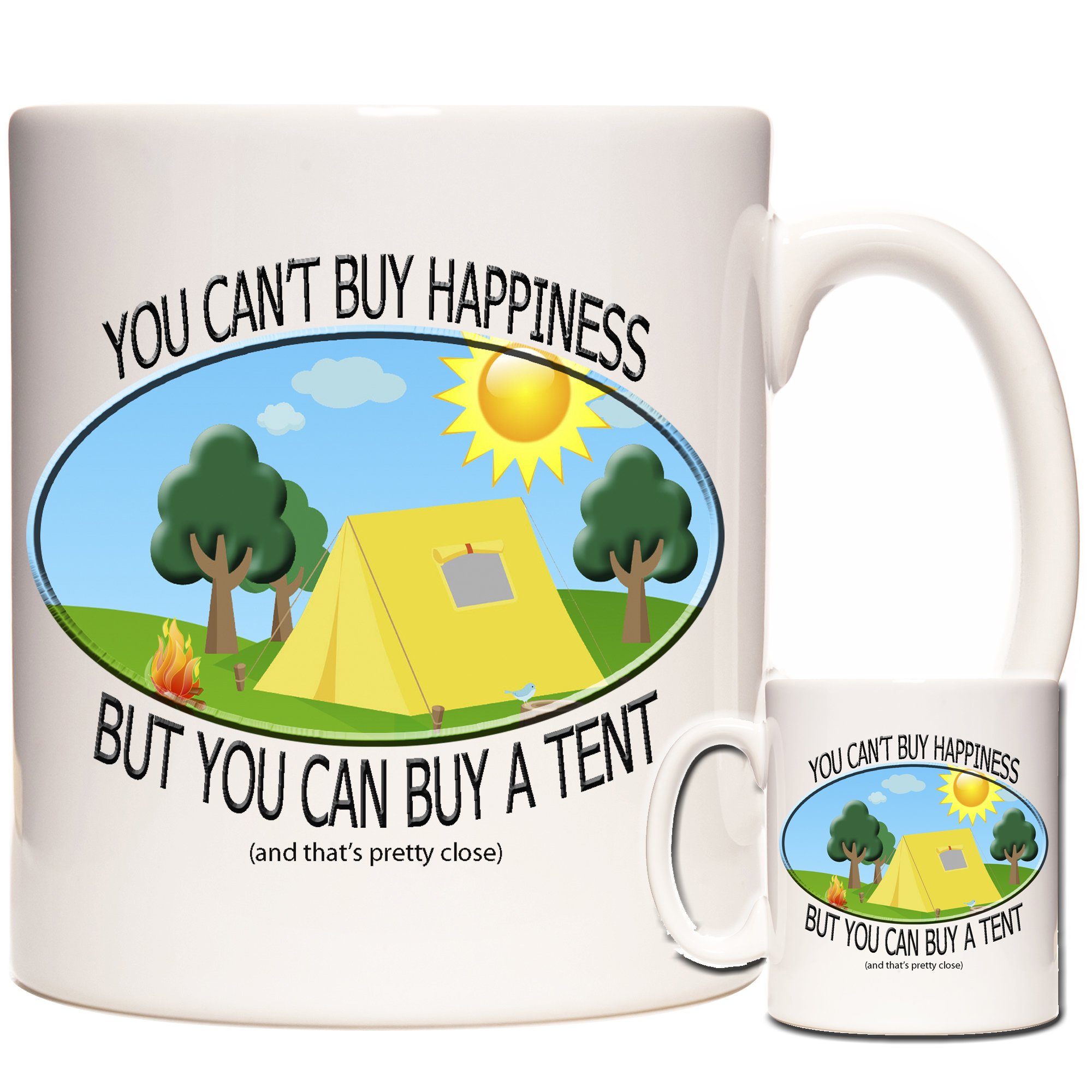 Kazmugz White Camping Mug, You Can't Buy Happiness But You Can Buy A Tent Ceramic Mug.