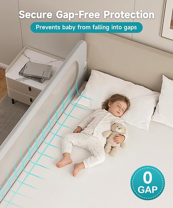 Bed Rail for Toddlers 71 Inch Foldable Baby Bed Rail, Height Adjustable & Safety Toddler Bed Rails for Queen, King, Twin, Full, No-Tool Install (Grey, 71-Inch)