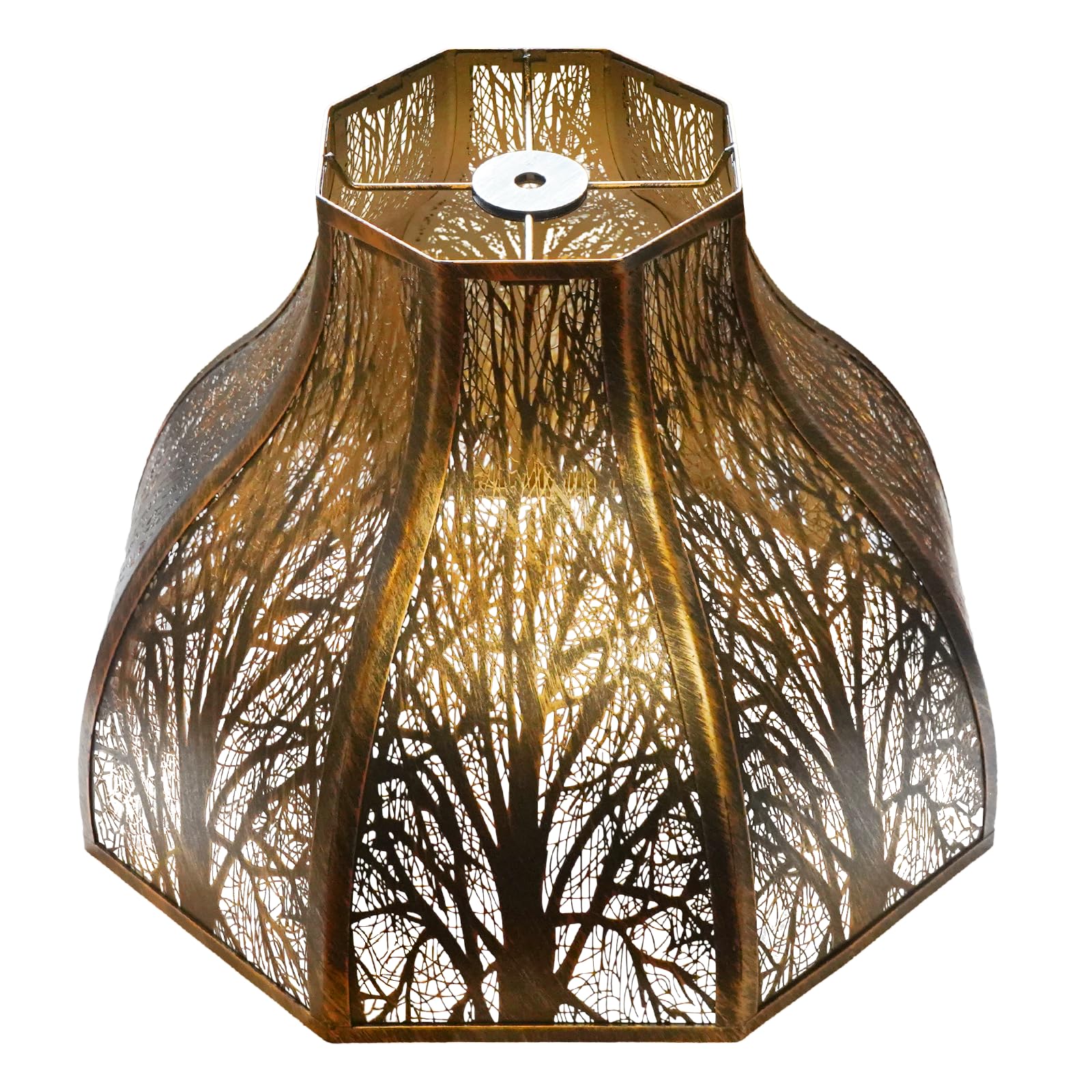 Etched Forest Large Metal Lampshade 5.32 X 13 X 9.5 Inch 8-Petal Lotus Shape Fits for Floor Lamp Table Lamp for Living Room Bedroom(Bronze Gold), Spider Fitter Lamp Shade