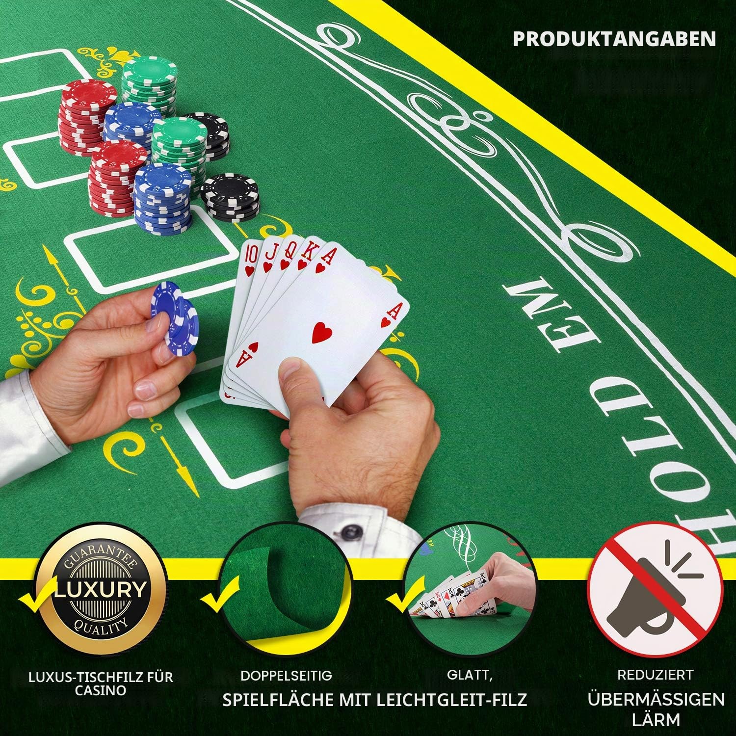 Tabletop Casino Filz-Layout für Texas Holdem Poker und Blackjack – Premium Professional Grade Blackjack und Pokermatte für Mottoparty, Pokernacht, Spendenaktionen & Versammlungen
