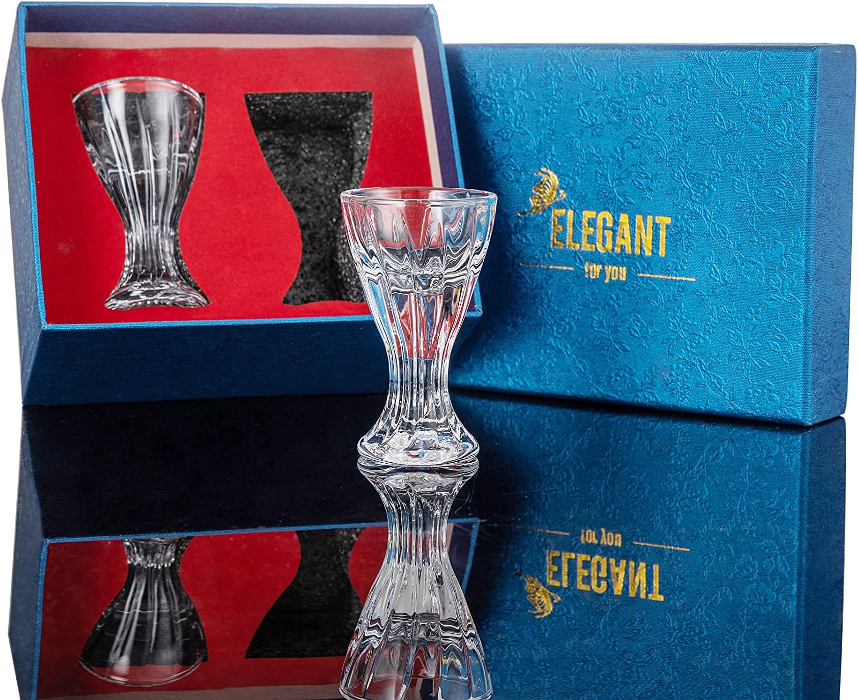 Mini Shot Glass Set of 2-14 ml Cute Egg Cup with Stem - Gift Box for Tequila Vodka Soju Whiskey Maotai