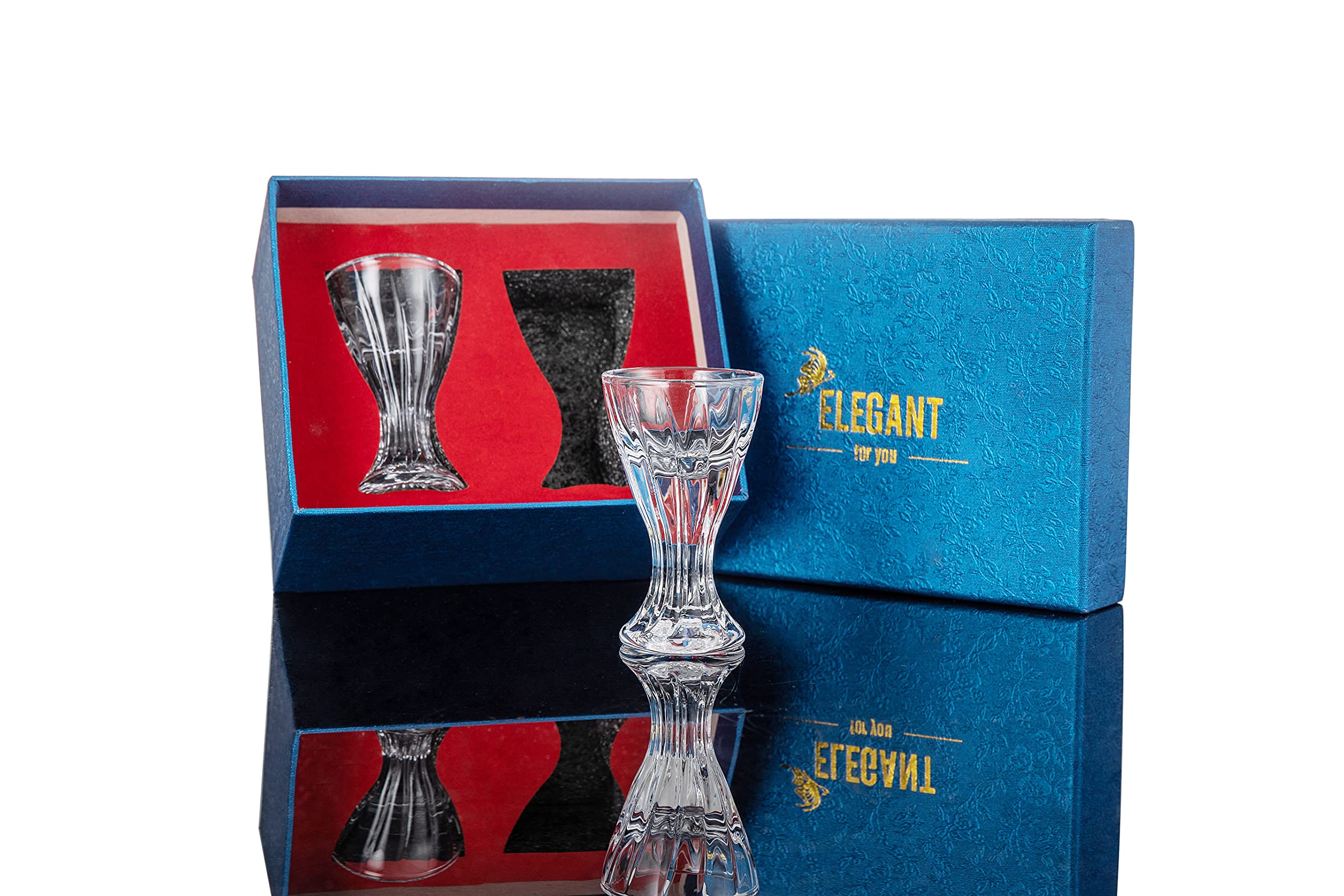 Mini Shot Glass Set of 2-14 ml Cute Egg Cup with Stem - Gift Box for Tequila Vodka Soju Whiskey Maotai