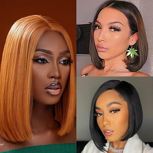 Miniatura 6 de Aliglossy Peluca de cabello humano lacio con encaje frontal de 13 x 4 pulgadas, predepilada con cabello de bebé, peluca frontal transparente HD,