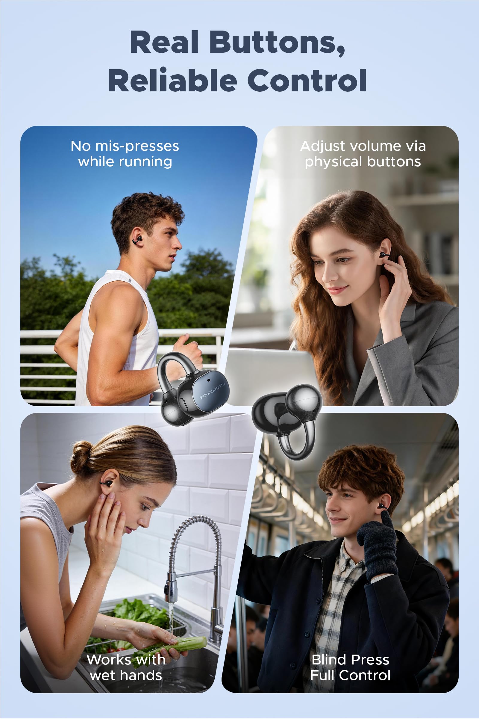SoundPEATS UU2 Cuffie Open-Ear a Clip LDAC 42h IPX5 BT6.0 Ricarica Rapida | · Driver 12mm doppio magnete · 5,9g leggeri · tasti fisici · intercambiabili SX/DX · ENC a 2 microfoni
