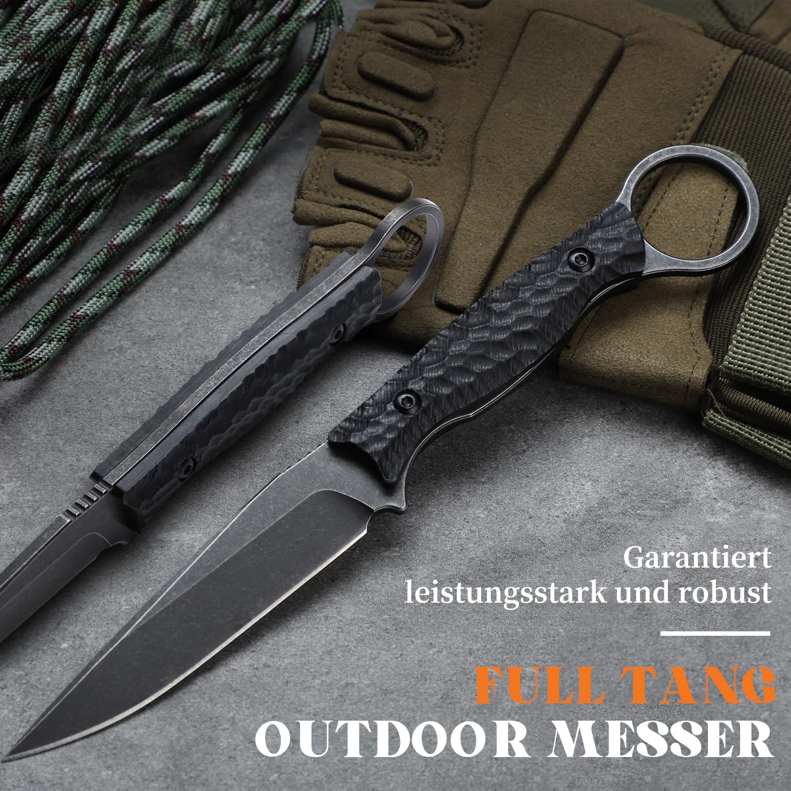 SMITH CHU Outdoor Messer Feststehende Klinge mit Kydex Scheide, hergestellt aus 5Cr15MoV Stahl, Stonewashed Full-Tang Survival Messer mit G10-Griff, Geschenk für Männer