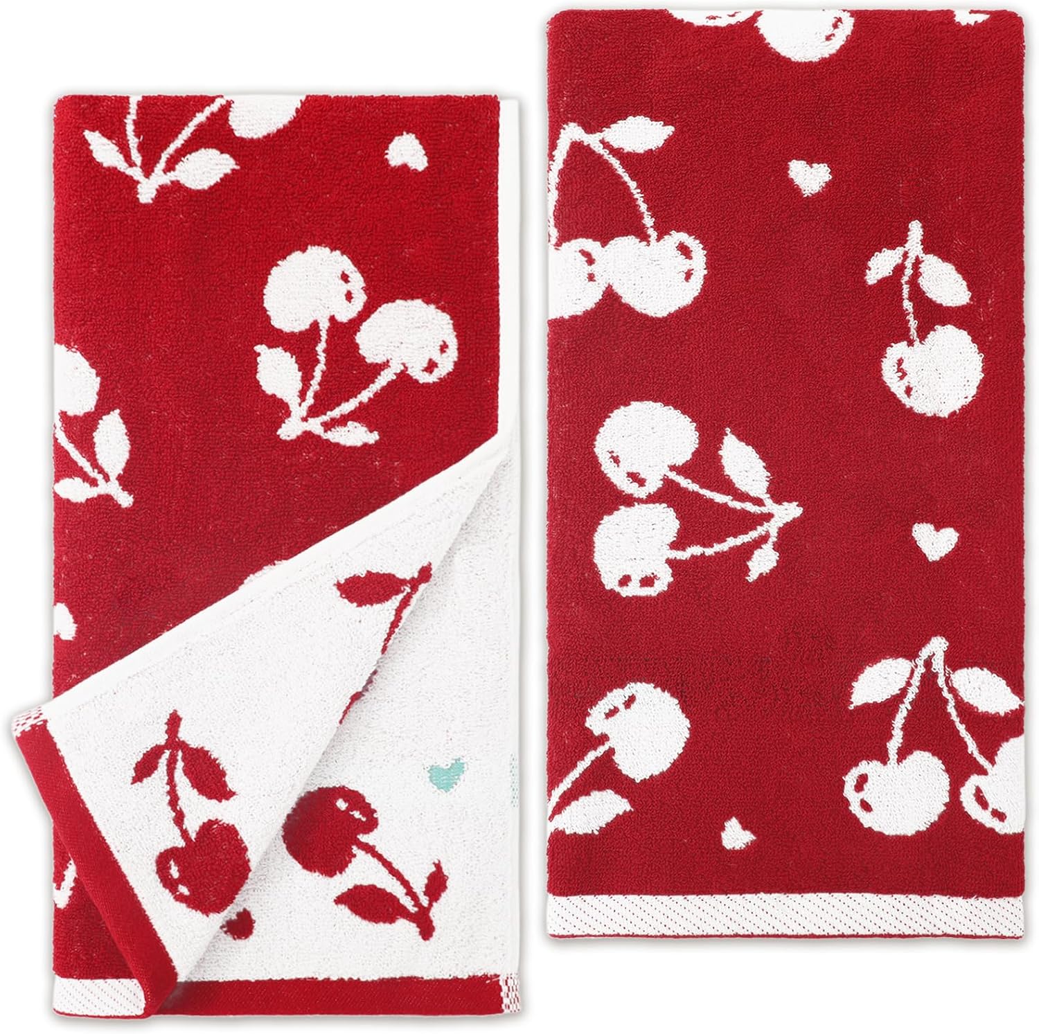JarThenaAMCS 2Pcs Cherry Hand Towels Red Cherry Cotton Bathroom Towel Decorative Absorbent Bath Towel for Valentines Home Bathroom Kitchen Decor Gift, 13.4 x 29.1 Inch