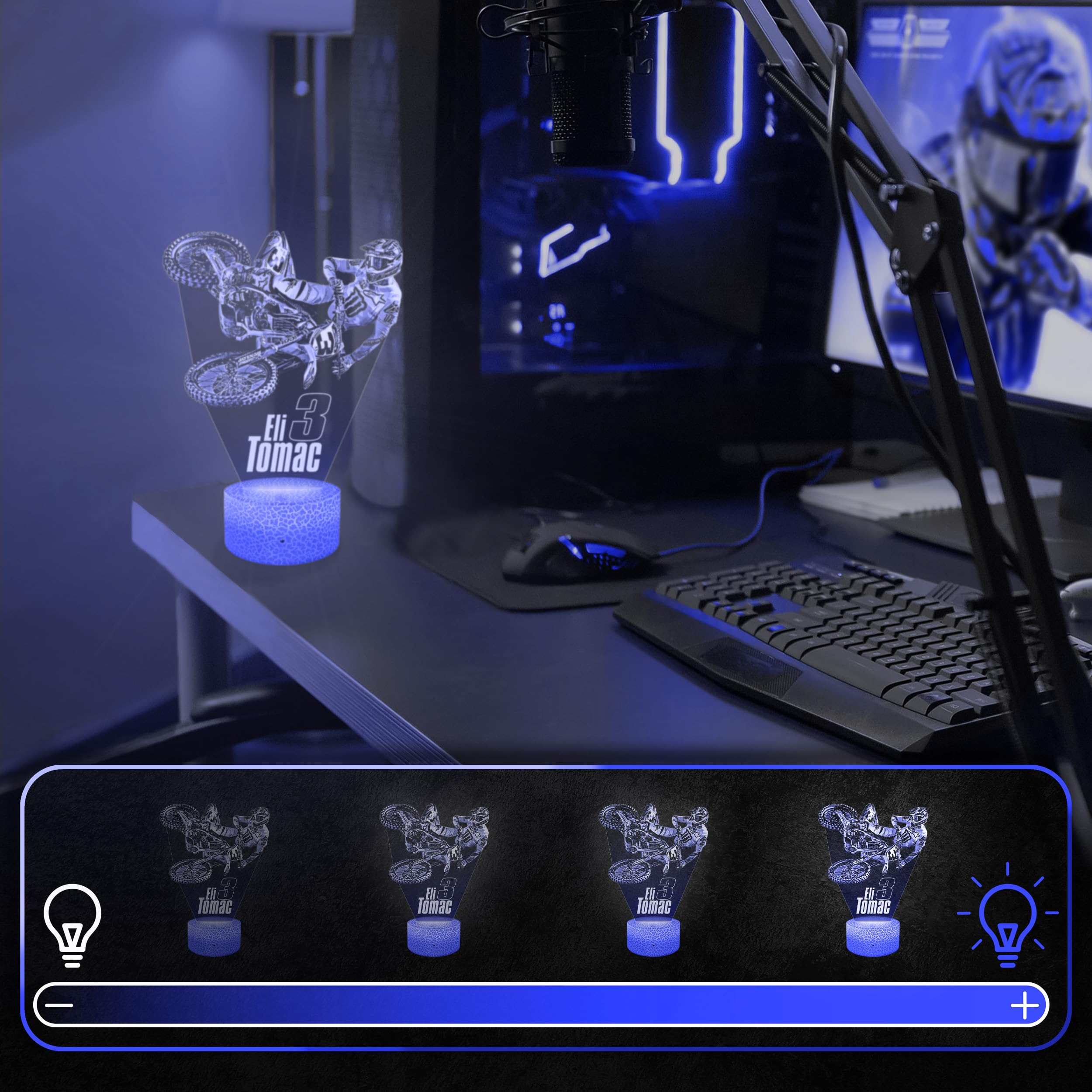Lampephoto.fr - Lampada 3D Moto Cross E. Tomac, Luce Notturna Tattile Moto Cross E. Tomac, Illusione 3D Led, Idea Regalo di Natale per Ragazzi e Ragazze Lampada da Notte per Bambini o Adulti