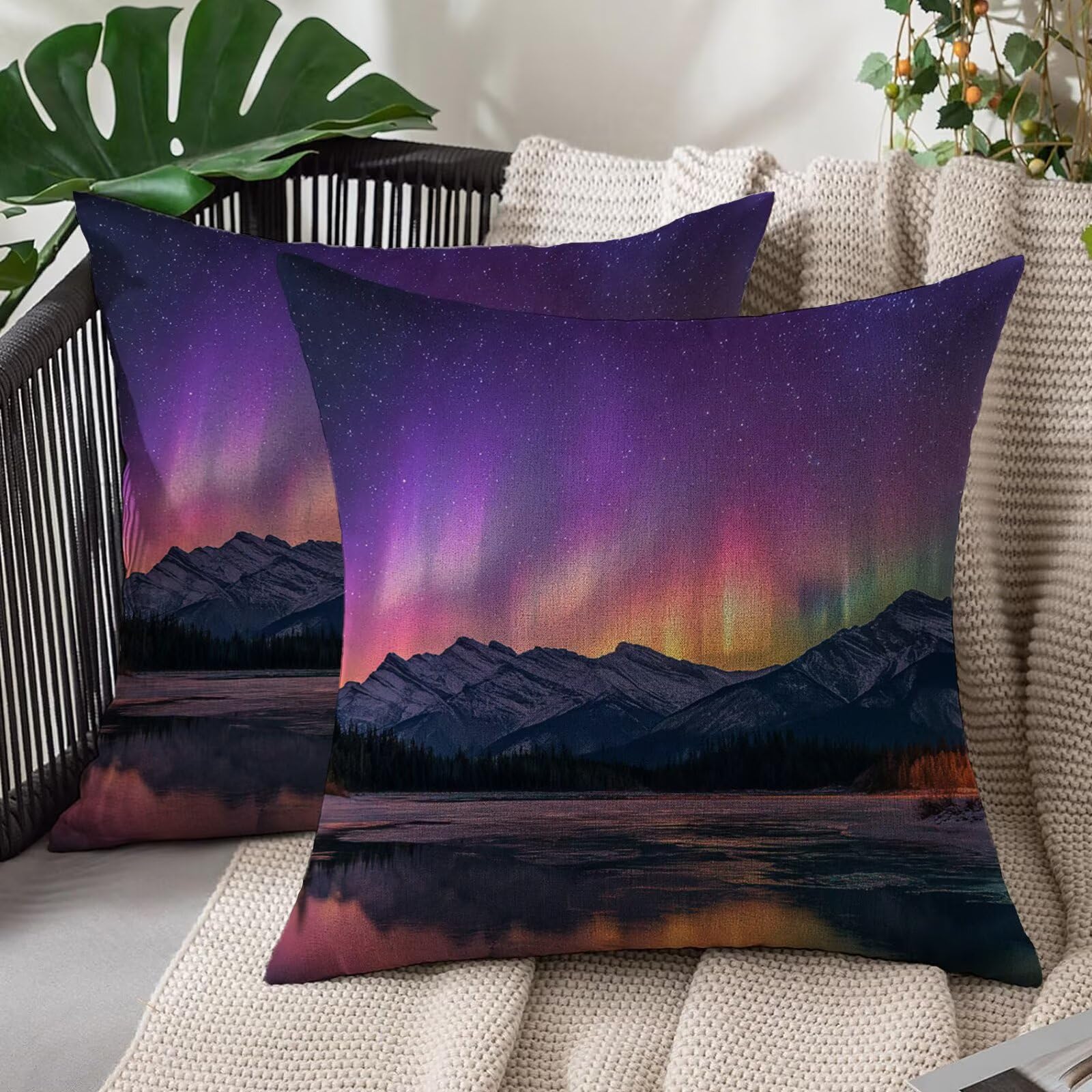 Funda Cojin Paisaje Lino con cremallera oculta y estampado doble cara juego de 2