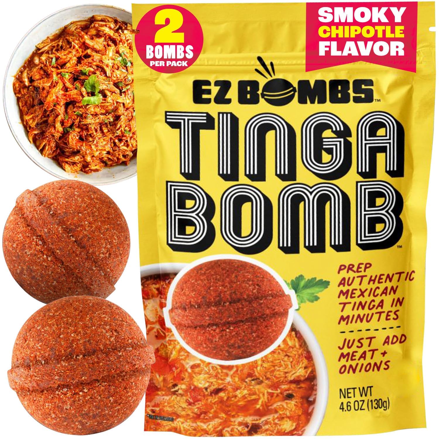 EZ Bombs Tinga Bomb Smoky Chipotle Seasoning, Pack of 2 - Authentic Mexican Seasoning Tinga Spice for Shredded Chicken, Tacos, Tostadas, Marinades, and Stews - Bold, Spicy & Tangy Flavor