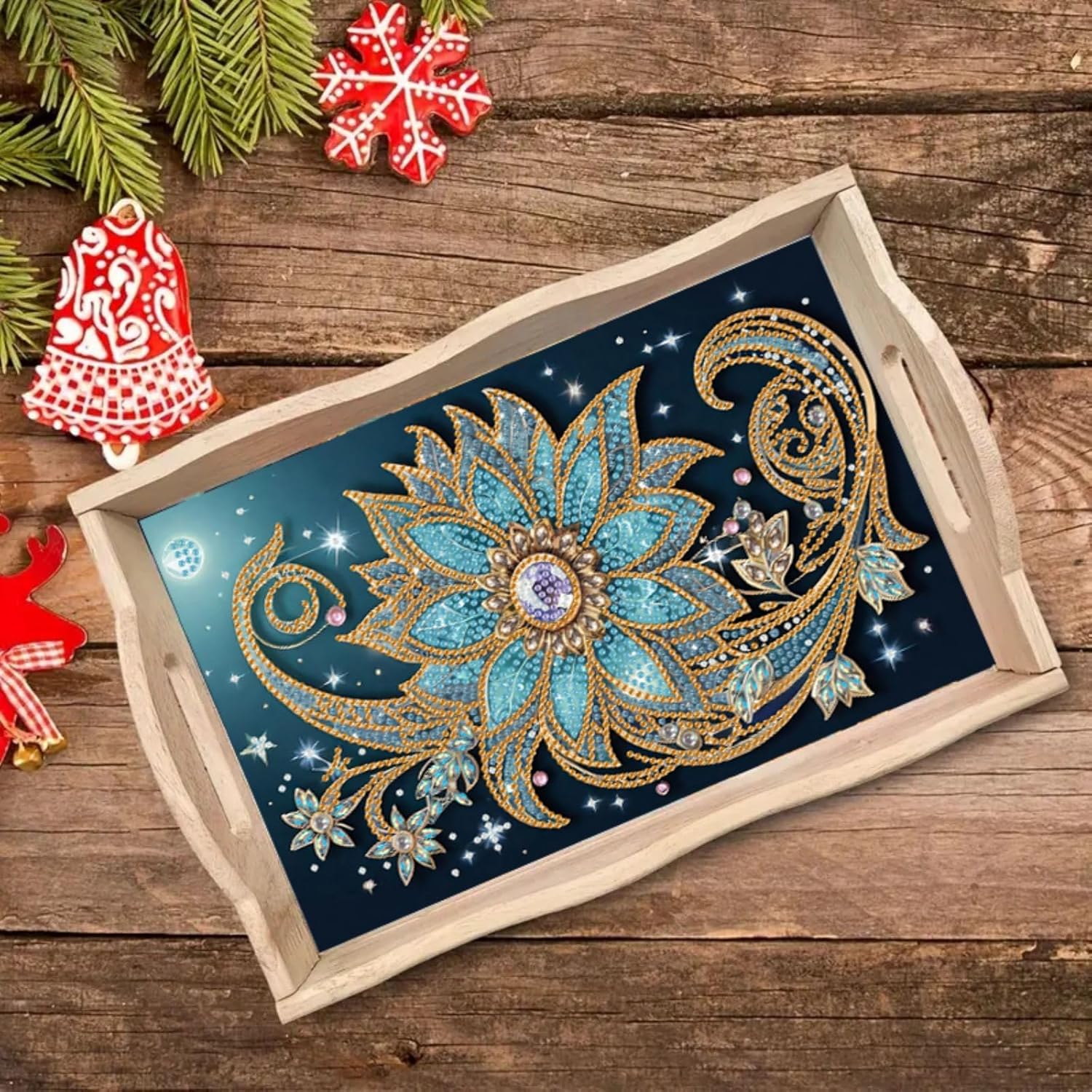 5D Diamond Art Painting Wooden Tray with Lids and Handles, Creative Diamond Art Serving Trays, Diamond Art Kits for Adults, Diamond Art Painting Trays for Bar, Breakfast-15-Mandala