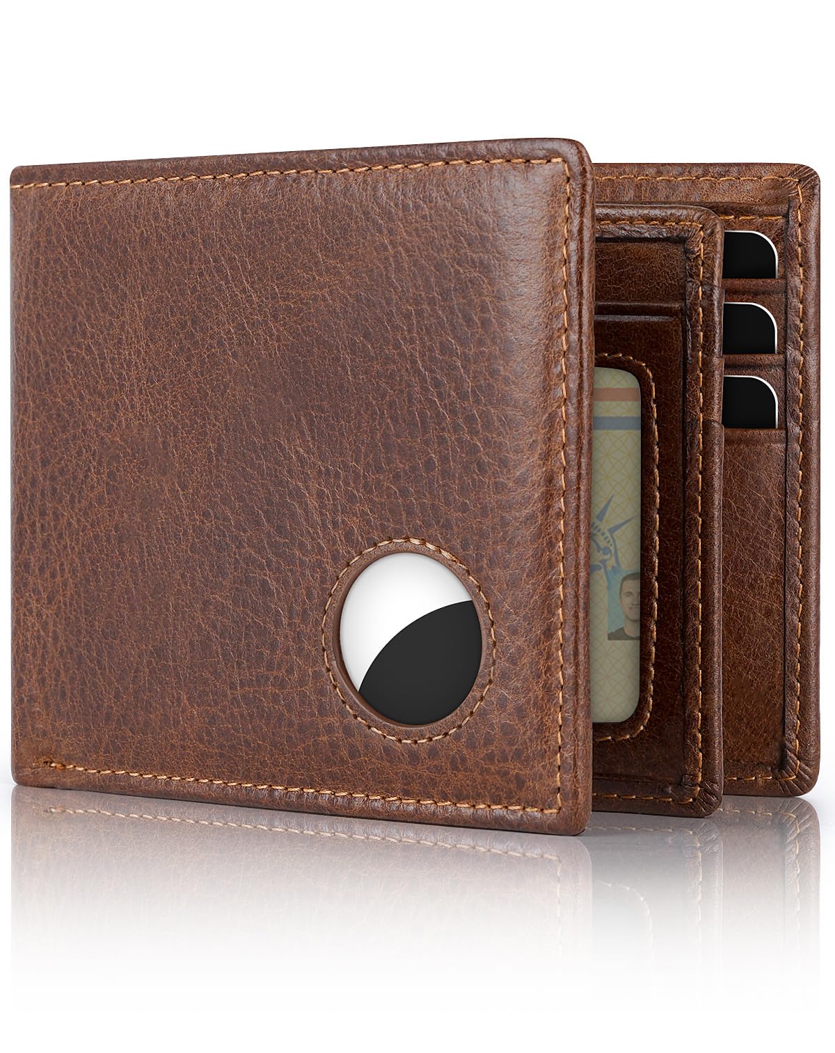 Swallowmall Airtag Wallet Mens Genuine Leather RFID Blocking Bifold Wallet with 13 Card Slots and 1 ID Window with Box (Airtag not Included) (Classic, Coffee Brown)