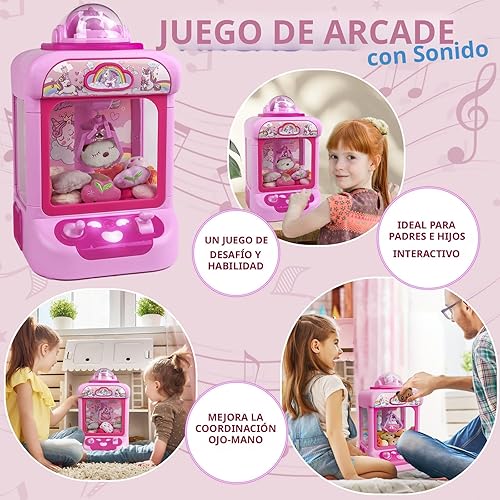 Miniatura 4 de Máquina de garras para niños, mini máquina expendedora de juguetes de unicornio para niñas, dispensador de premios con sonido y 20 mini juguetes de