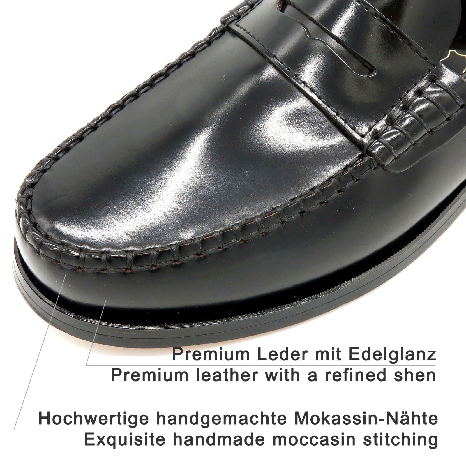 Made in Spain - Scarpe Mocassini Uomo Eleganti Penny-Loafer in Vera Pelle con Suola in Cuoio Cucito 800 Fatto in Spagna