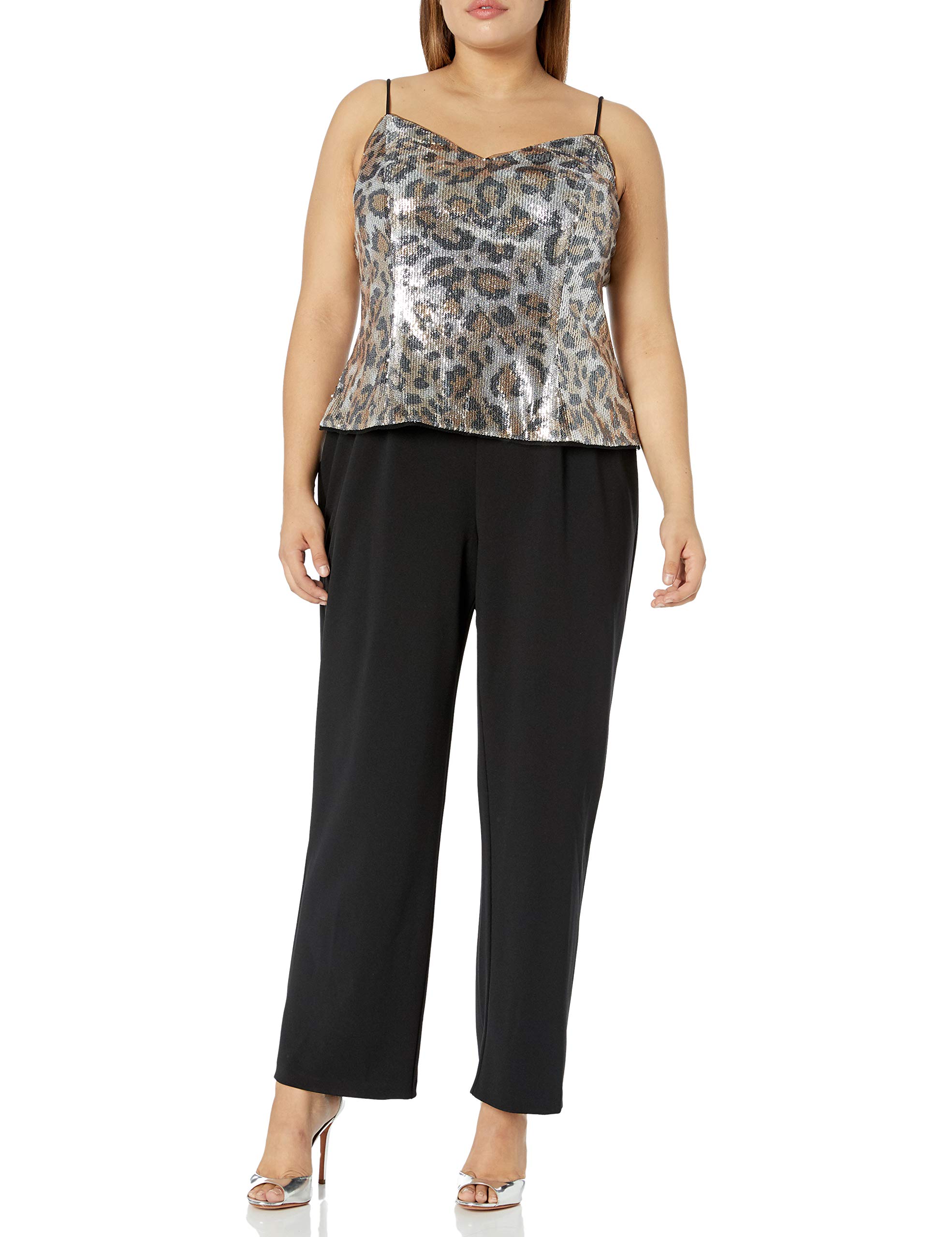 Adrianna Papell 295593 Women's Sequin Jumpsuit, Beige/Black,