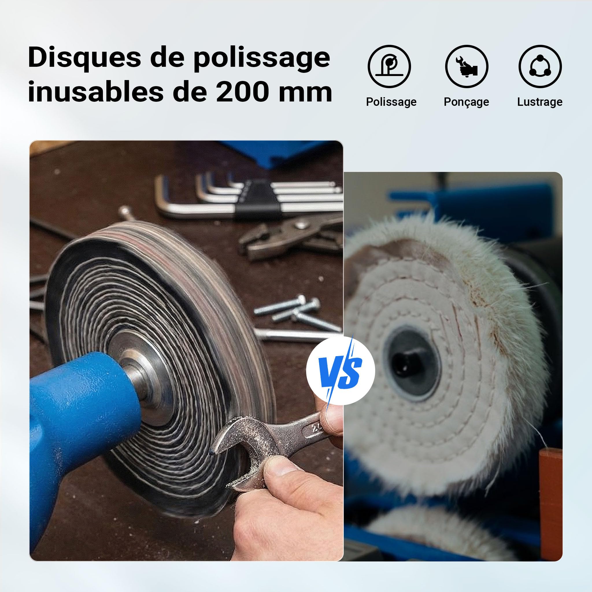 Machine à polir 750W avec deux disques de polissage Ø200mm Polisseuse double Boîtier robuste Base