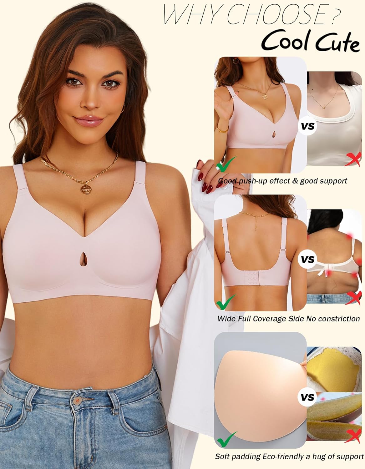 Jelly Wireless Bras for Women Sexy Comfortable Bra Bralettes V Neck No Underwire Bras Push Up Everyday Seamless Bra S XXL