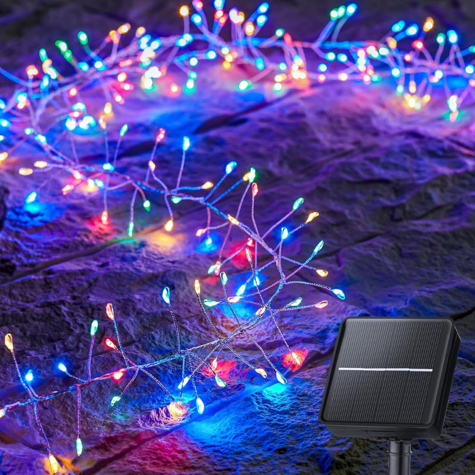 JQTOP Outdoor Waterproof Solar Firecracker Light, 8 Modes 200 LED Copper Wire Light, Used for Courtyard Balcony Wedding Christmas Decoration (Warm White) (Multicolor)