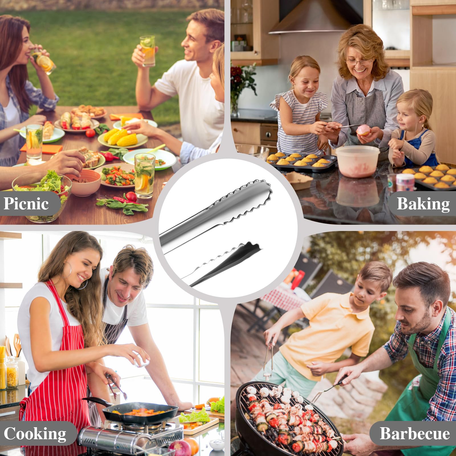 Zestaw 2 szczypiec do grilla ze stali nierdzewnej – antypoślizgowe szczypce do grillowania 23,5 cm i 28,5 cm do koreańskiego grilla, sałatki, bufetu, kempingu i gotowania, odporne na wysokie