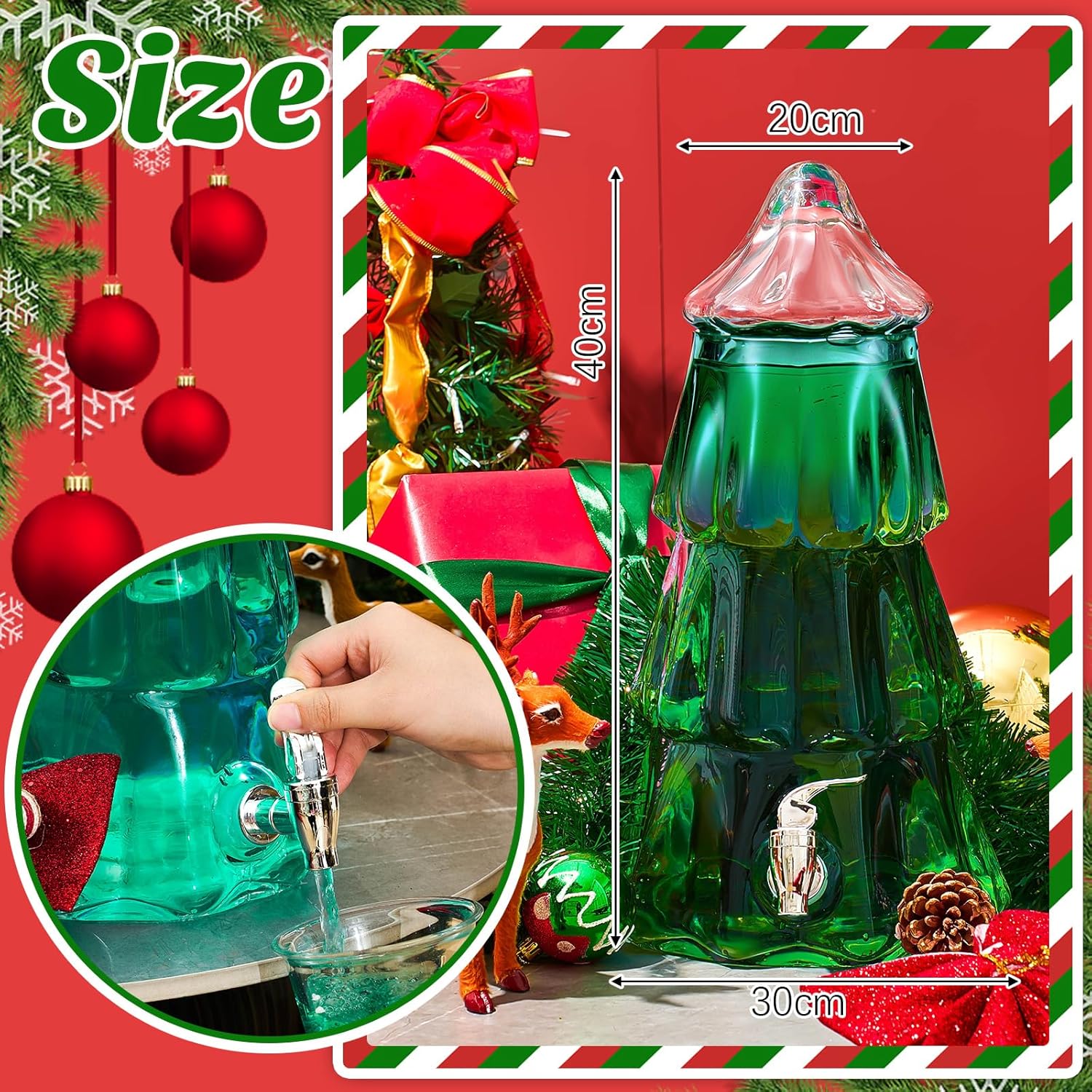 1 Pcs Christmas Tree Drink Dispensers for Parties 1.3 Gallon Large Christmas Drink Fountain Clear Glass Pitcher with Spout for Hot Cider Lemonade Juice Champagne