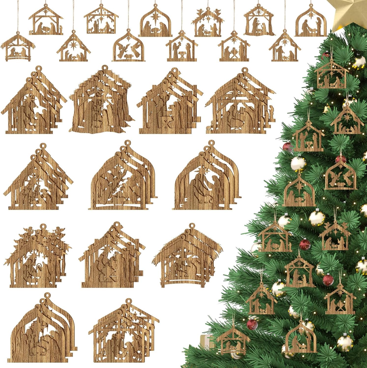 Roowest 36 Pcs Christmas Nativity Scene Ornament Christmas