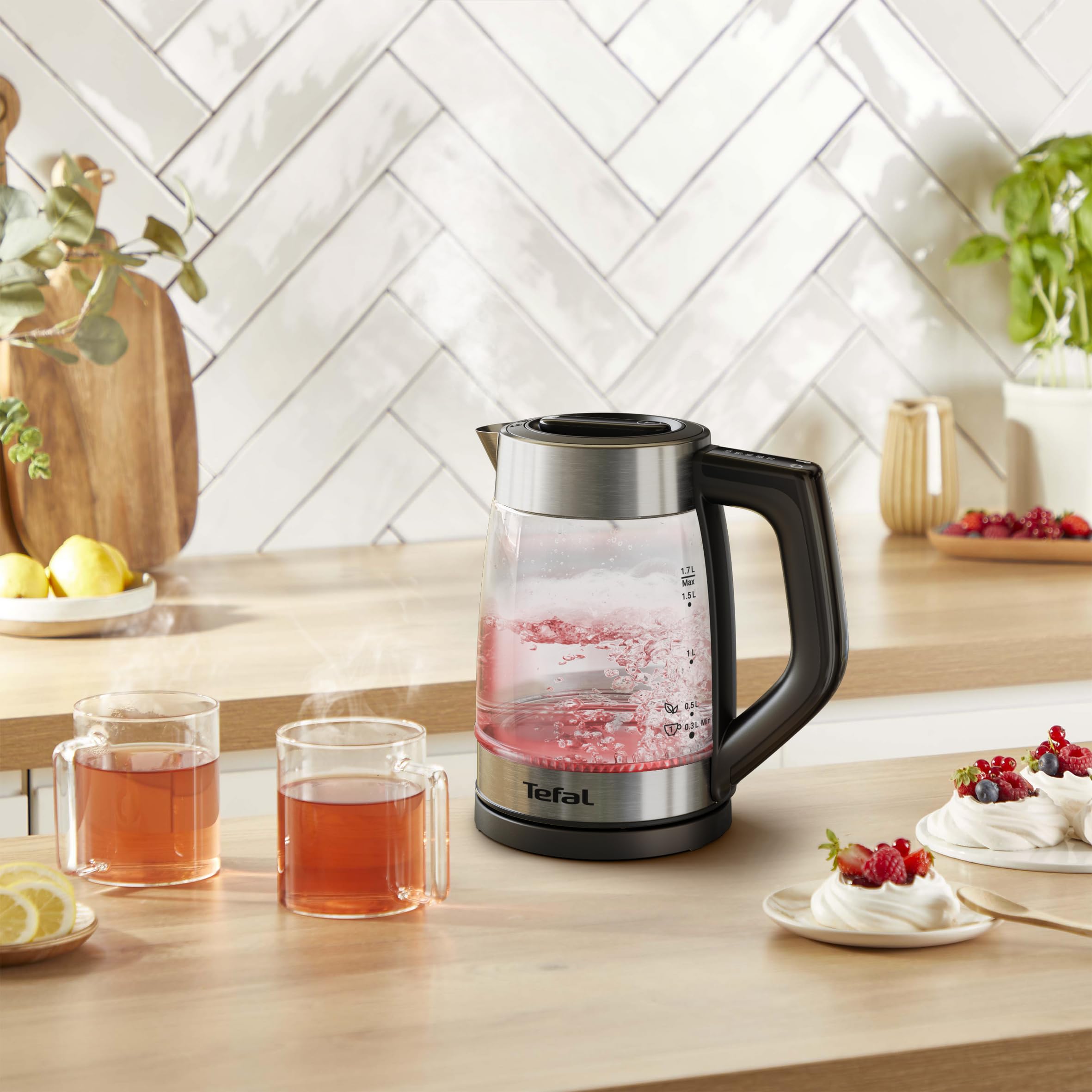 Tefal Express KO760DE0 Szklany czajnik elektryczny, sterowanie uchwytem, pojemność 1,7 l, 5 ustawień temperatury, 2200 W, automatyczne wyłączanie, wyjmowany i zmywalny filtr przeciwkamieniowy,