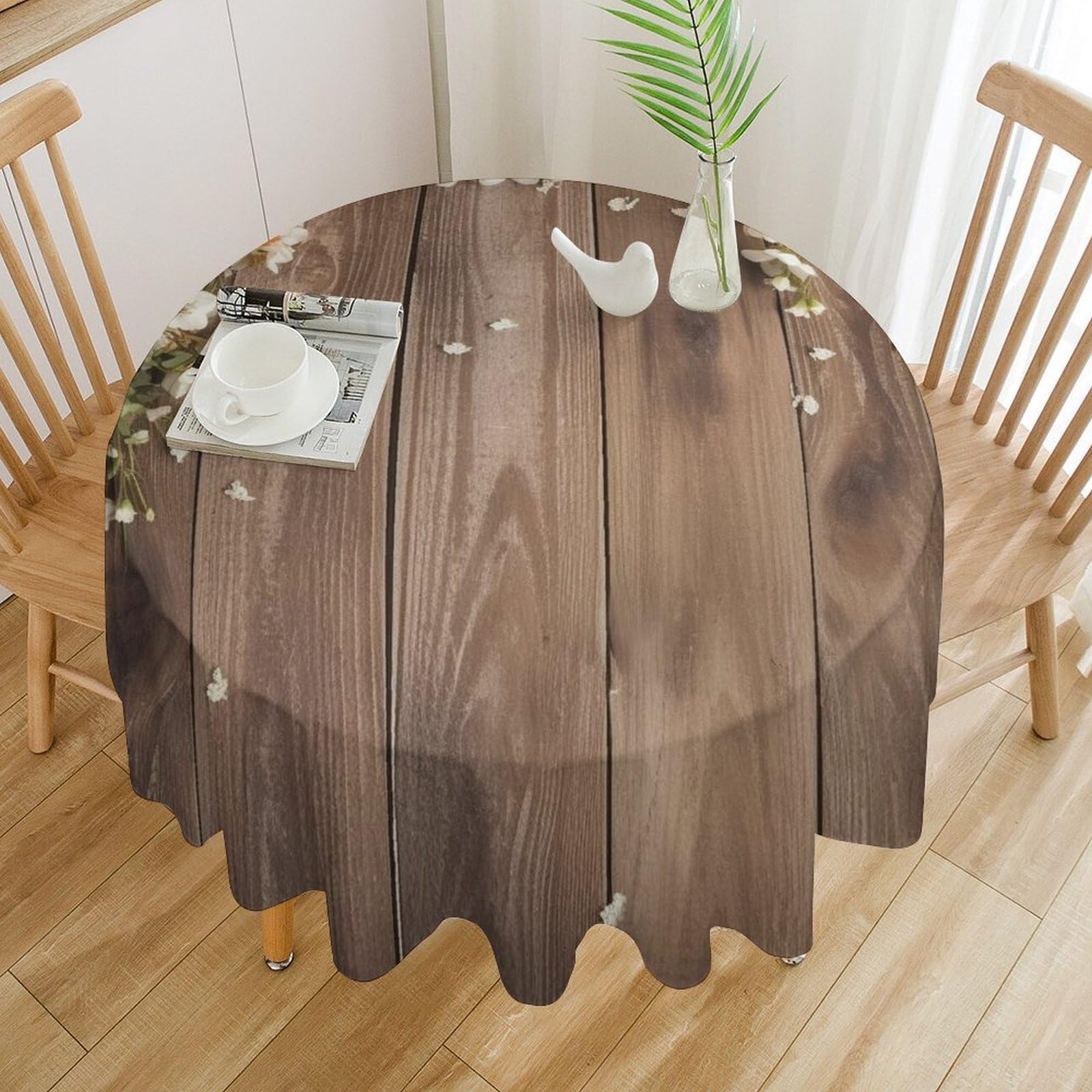 Nappe de table ronde imperméable lavable en machine en tissu fleuri anti tache 177cm
