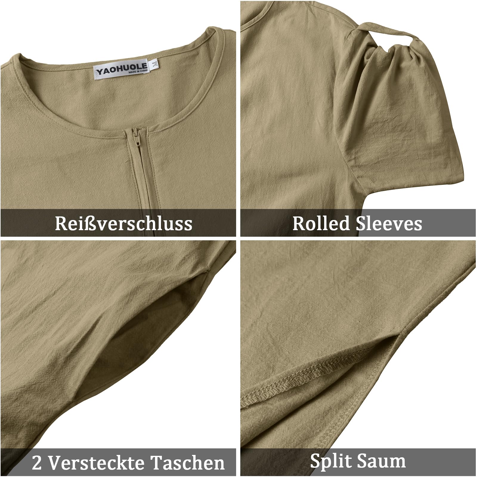 YAOHUOLE Kaftan Herren Lang Sommer ThobeHerren Kurzarm Men Kaftan Thobe Herren Dunkel Khaki M
