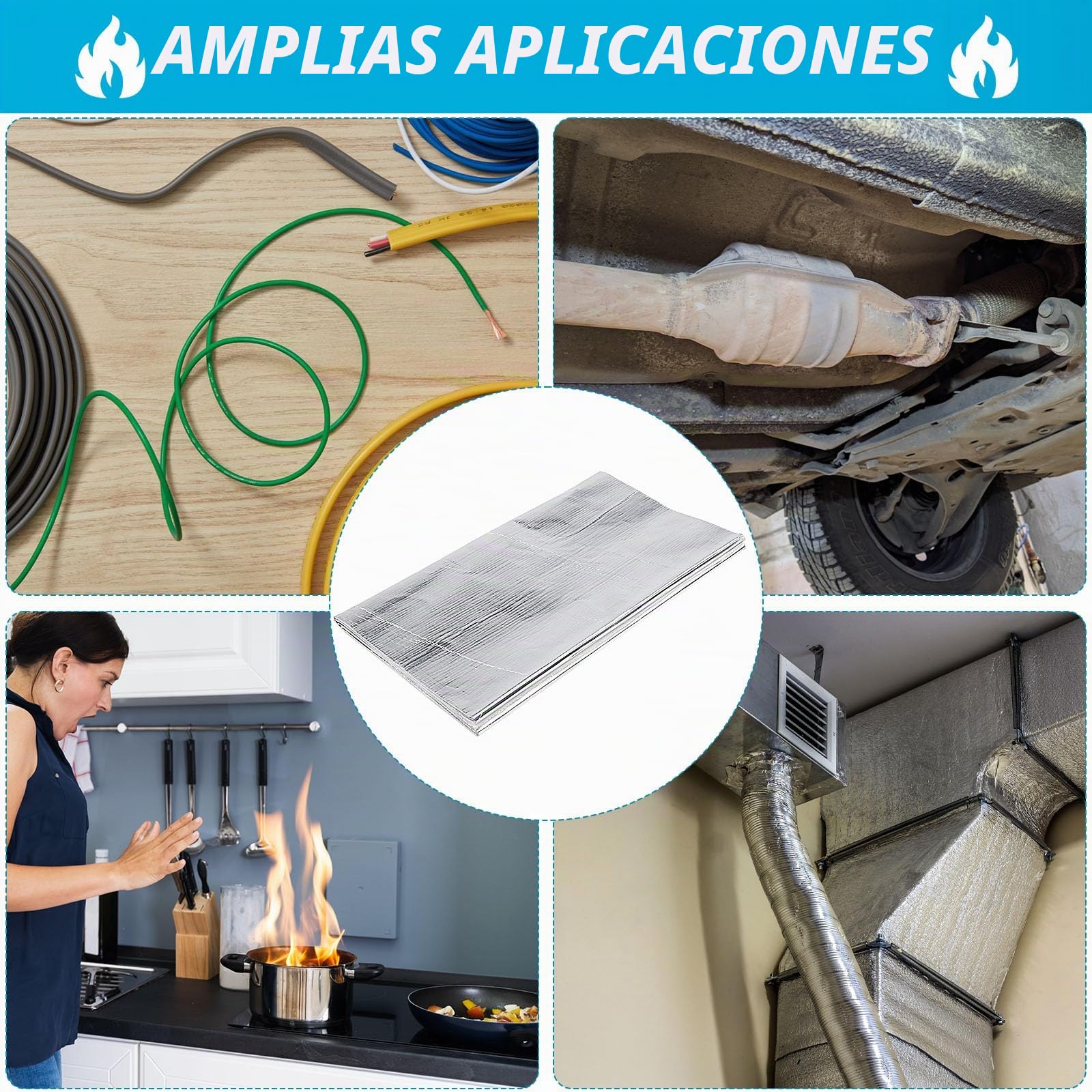 Estera de Protección Térmica Aluminizada Placa de Aluminio de Protección Térmica Alu Estera de Protección Térmica de Aluminio y Fibra de Vidrio Autoadhesiva (0.2mm, 30 X 200 cm) 300℃
