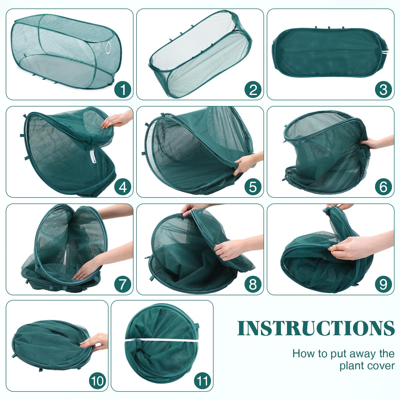 Threehoney 3 Stück 114,3 x 50,8 x 45,7 cm faltbare Gartenreihen Pflanzen Abdeckung Gemüse Mesh Pflanzenschutz Netz Käfigschutz mit Bodennägeln zum Schutz von Gemüse, Obst, Sämlingen und Blumen