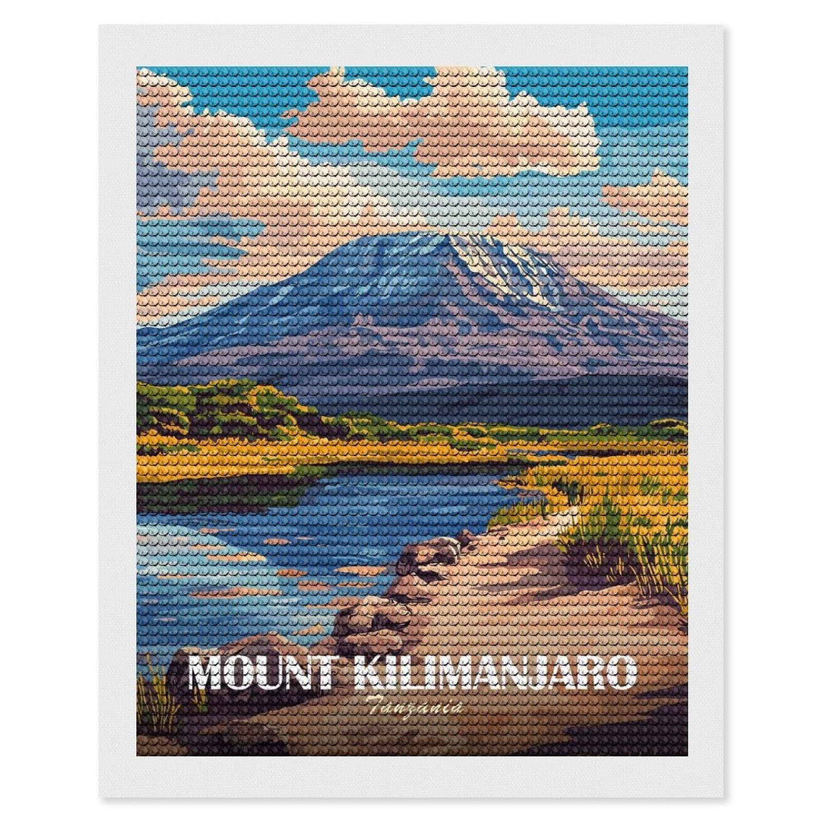 Junmoney Mount Kilimanjaro, Tanzania Landscape Art Diamond Painting Canvas Set 16"x20", Mindful Craft Activity, Nice Detail and Sparkle, Farmhouse Decor, Birthday Gift