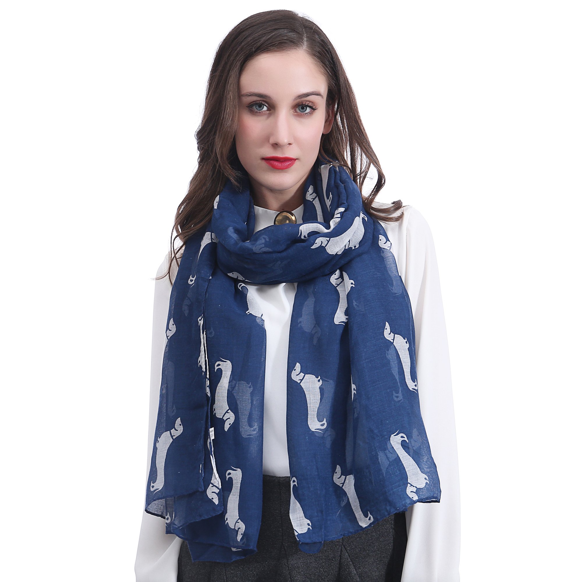 Lina & Lily Dachshund Sausage Dog Print Women's Scarf Shawl Wrap Oversize (Navy Blue)(Size: One Size)