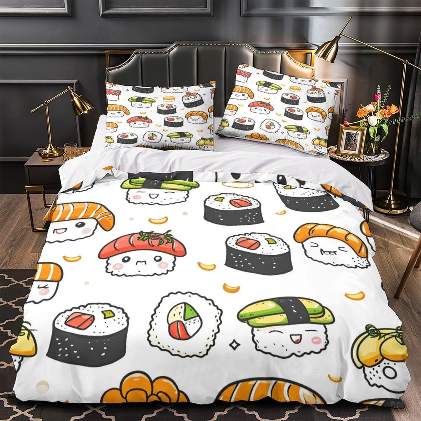 Housse de couette sushis anti-acarien légère et parure de lit douce pour enfant