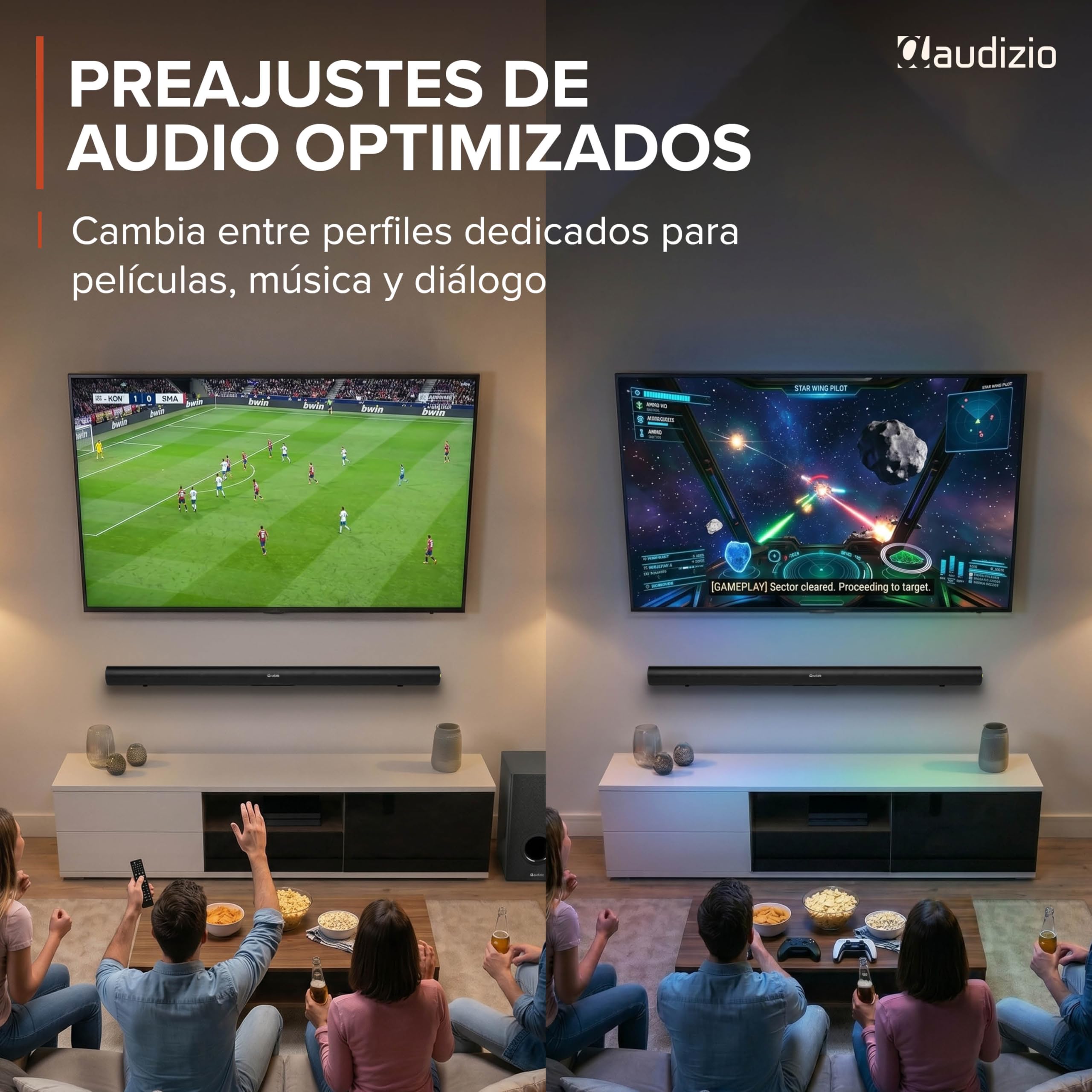 Audizio SB96S – Barra de Sonido 180W con subwoofer 6,5”, HDMI ARC, Bluetooth 5.3, USB y Entrada óptica, soundbar 95 cm para TV con Mando y Montaje Pared Negro