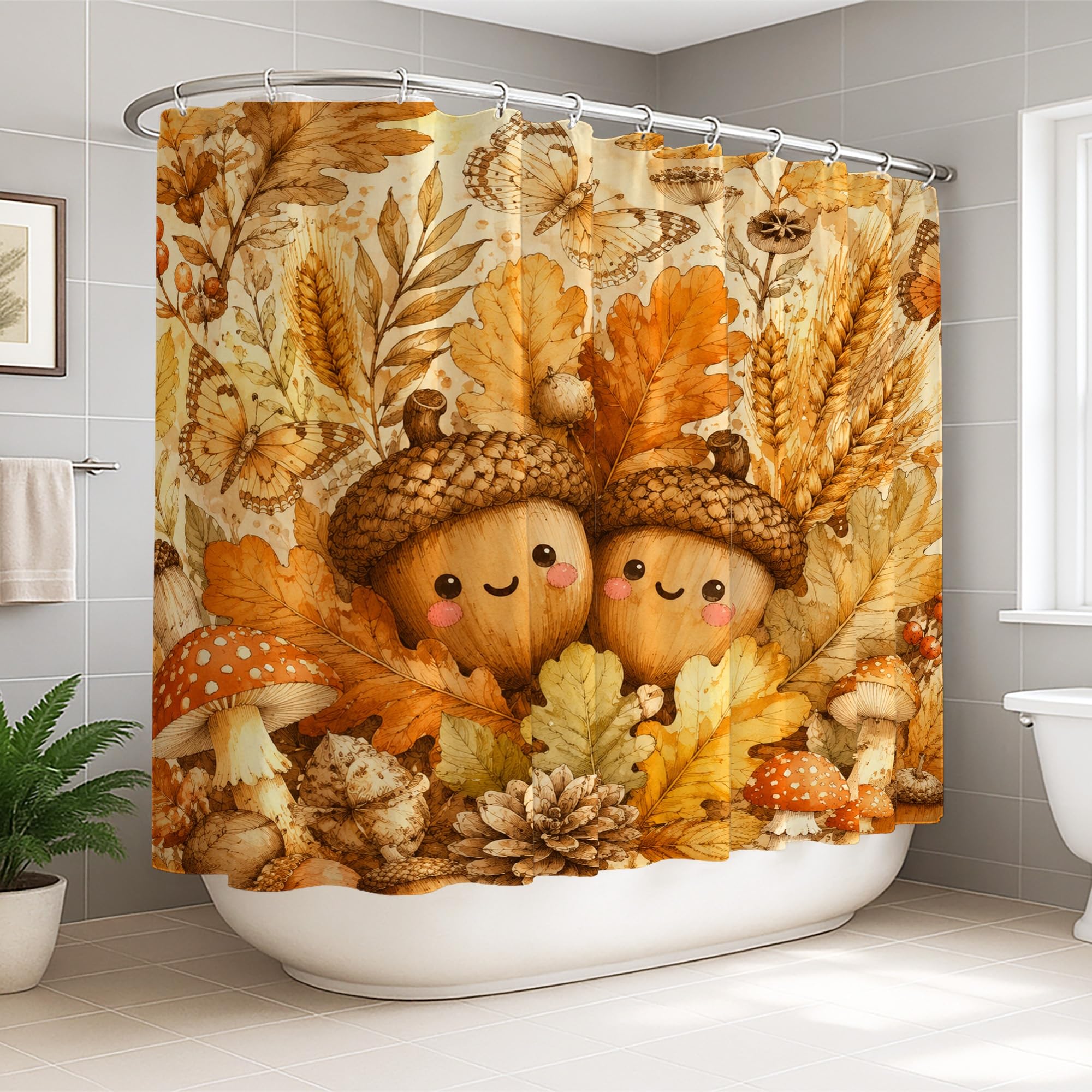 Rideau de douche grand format en tissu imperméable haut de gamme motif automnal