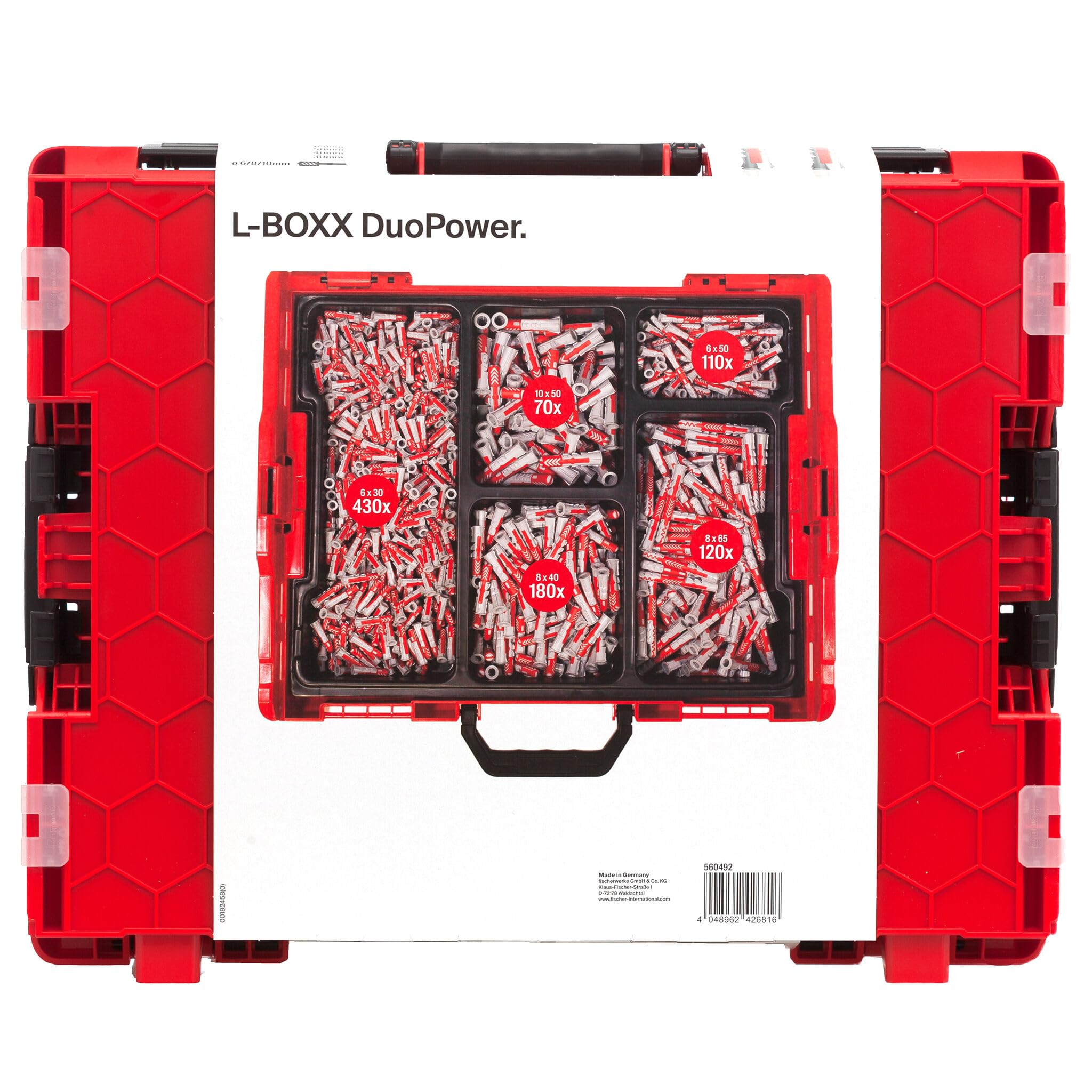 fischer L-Boxx DuoPower, 910 DuoPower in verschiedenen Größen, der innovative Dübel mit drei Funktionsprinzipien (klappen, spreizen, knoten) für mehr Funktion, Leistung und Sicherheit