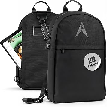 Asaya Chef Knife Sling Bag - 29 Pockets for Knives and Kitchen Utensils - Business Card Holder and Lock - Water Resistant and Durable Ballistic Nylon Backpack for Chefs