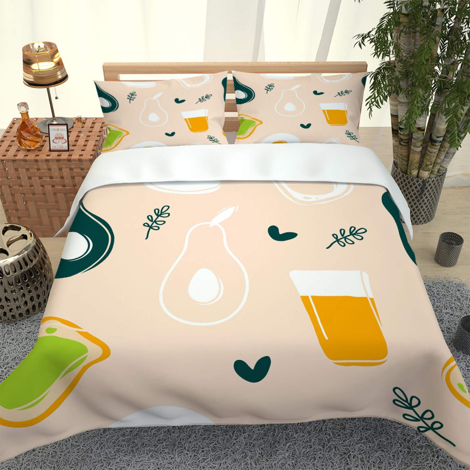 DESWIN Bedding Quilt Cover Microfiber Polyester 3D Bedding Set Zipper Closure 200X229Cm White Juice Creative Printing Duvet Cover Bedroom Decor for Boys Girls Adult Setsoft Comfortable Home Decor