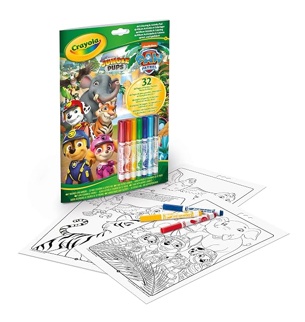 CRAYOLA - Album Actividades & Colorea Paw Patrol, 32 Paginas para Colorear y 7 Rotuladores Lavables, Actividad Creativa para el Hogar o Viajes, 04-6918G
